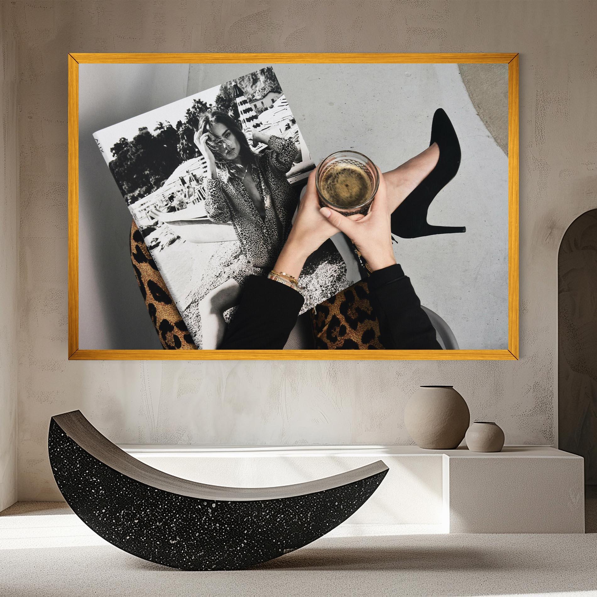 Tablou Canvas Black Shoes Holding Coffee mockup 8