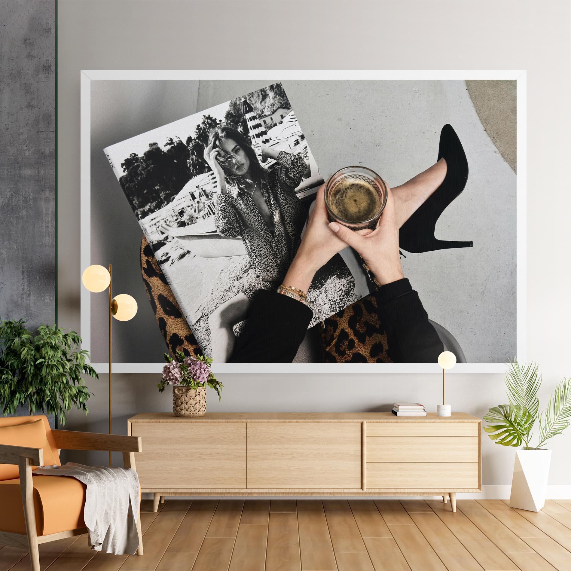 Tablou Canvas Black Shoes Holding Coffee mockup 9