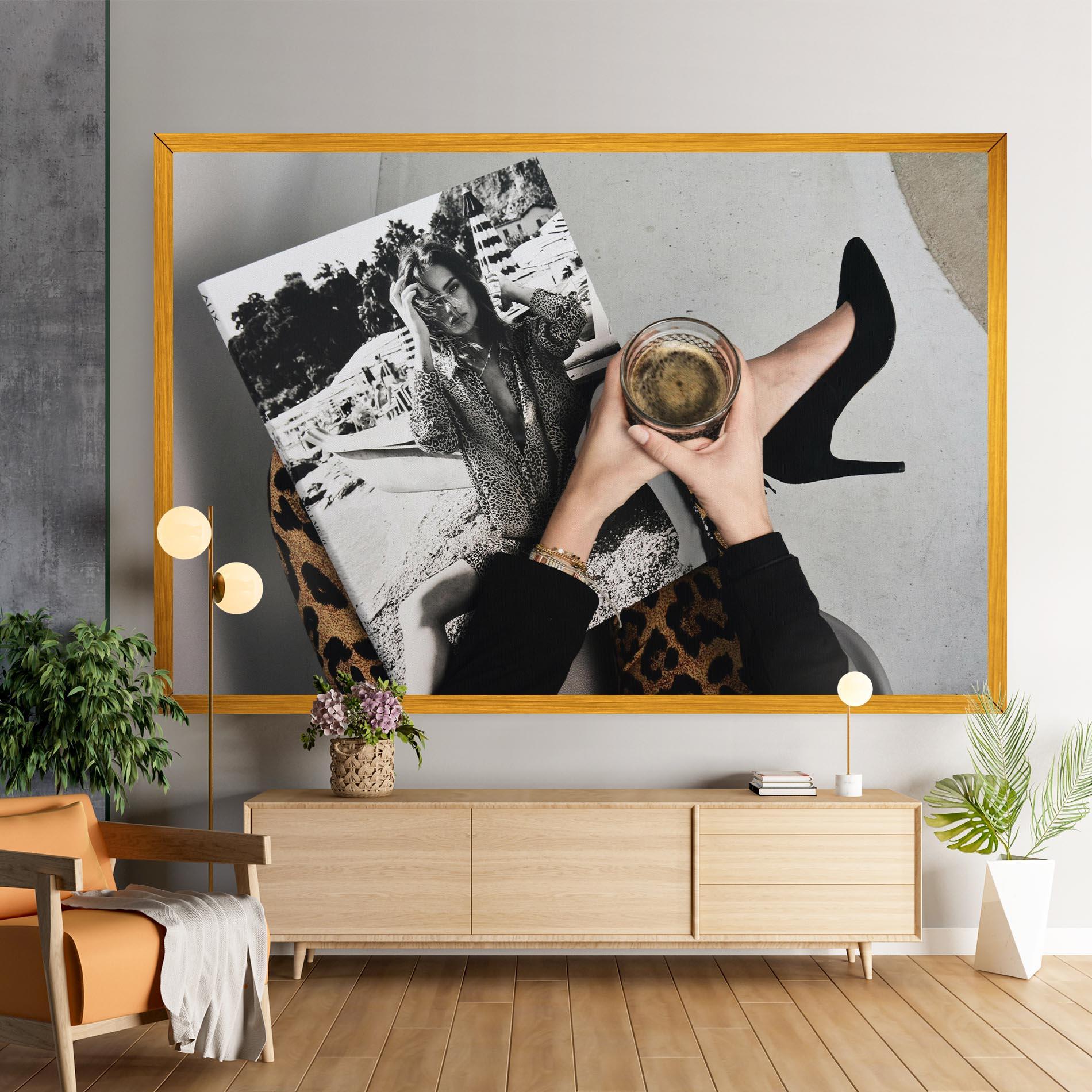 Tablou Canvas Black Shoes Holding Coffee mockup 9