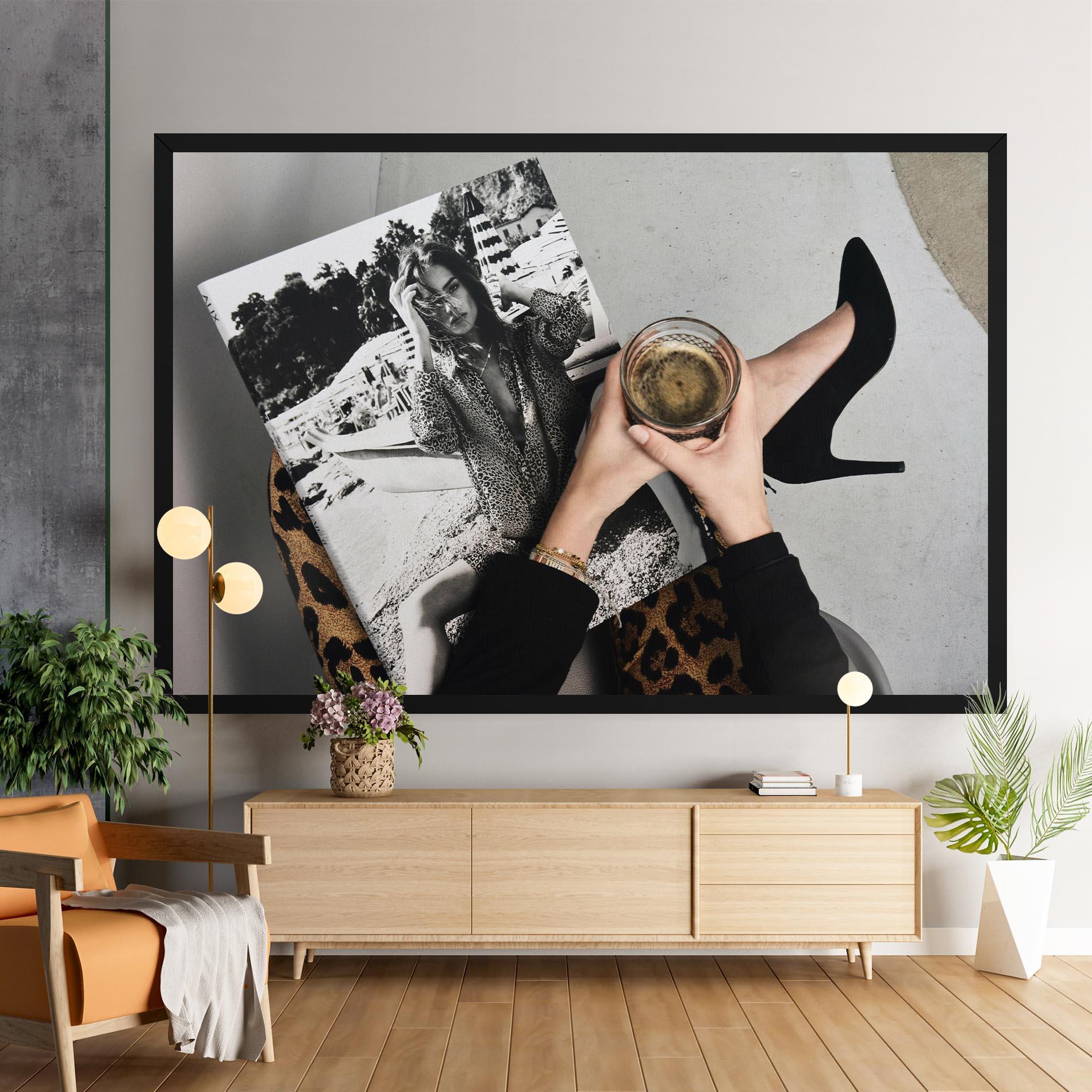 Tablou Canvas Black Shoes Holding Coffee mockup 9