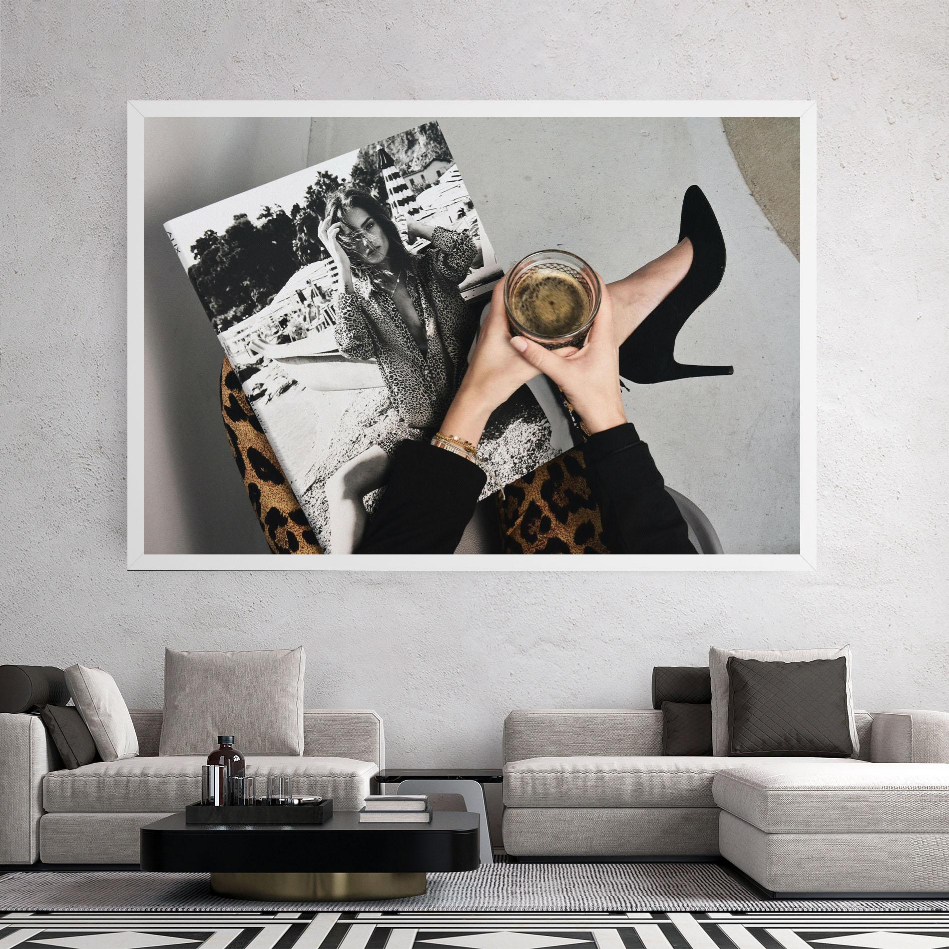 Tablou Canvas Black Shoes Holding Coffee mockup 2