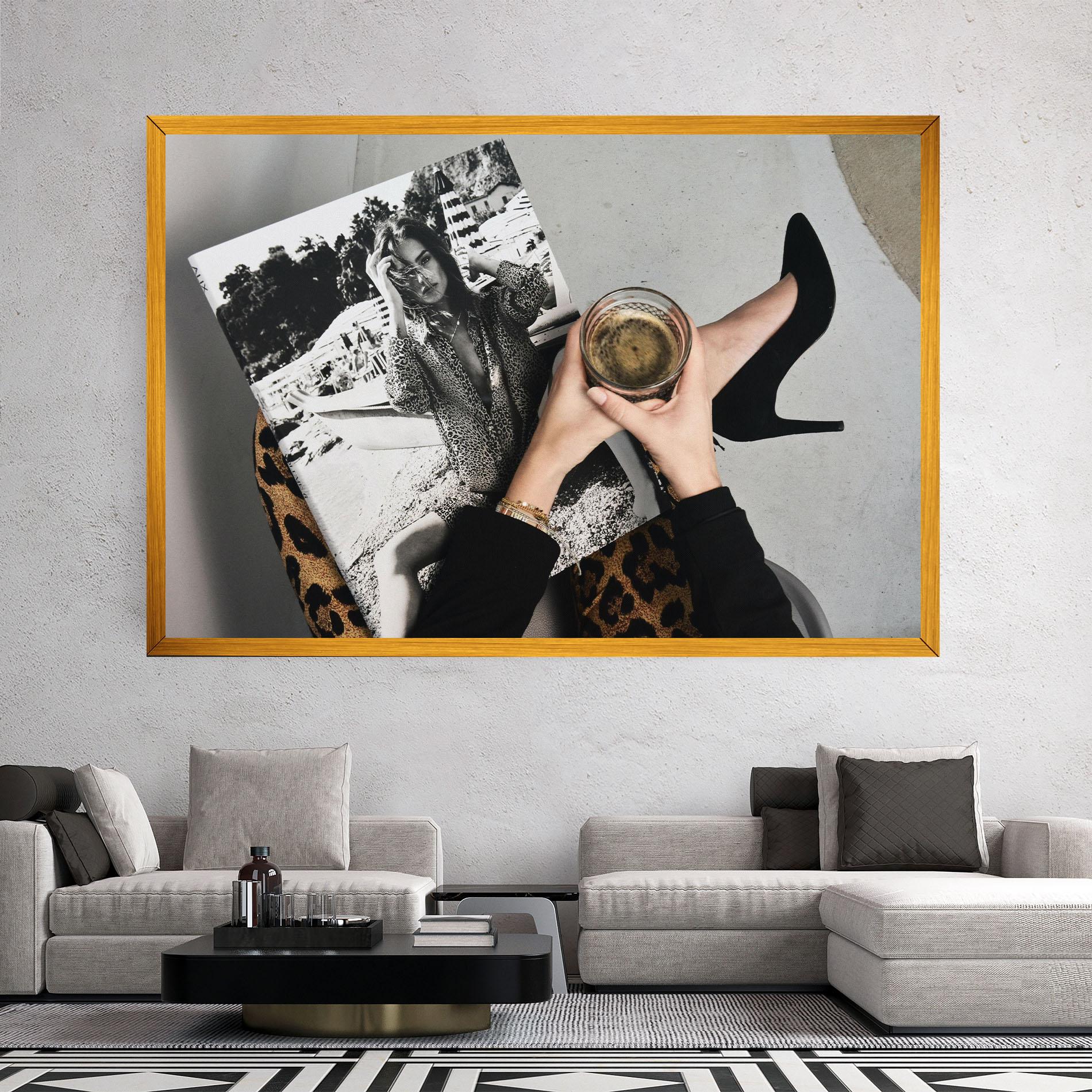 Tablou Canvas Black Shoes Holding Coffee mockup 2