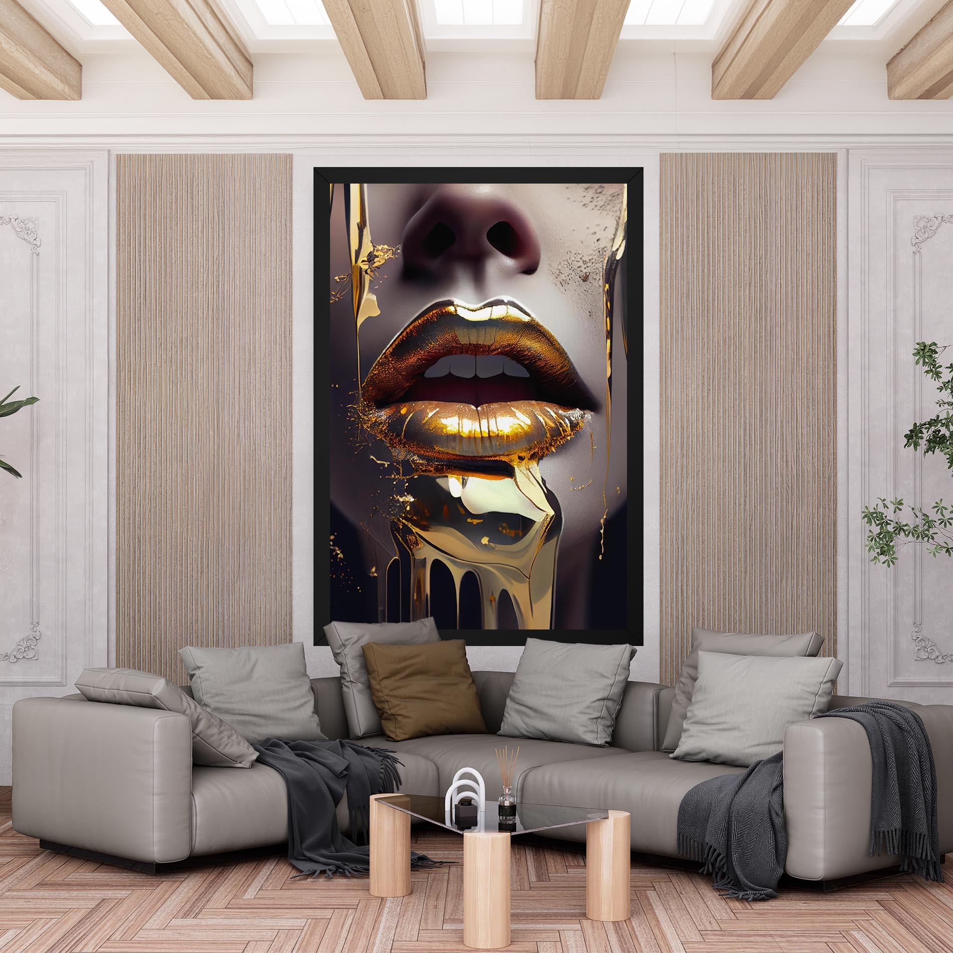 Tablou Canvas Glamorous Gold Lips mockup 6