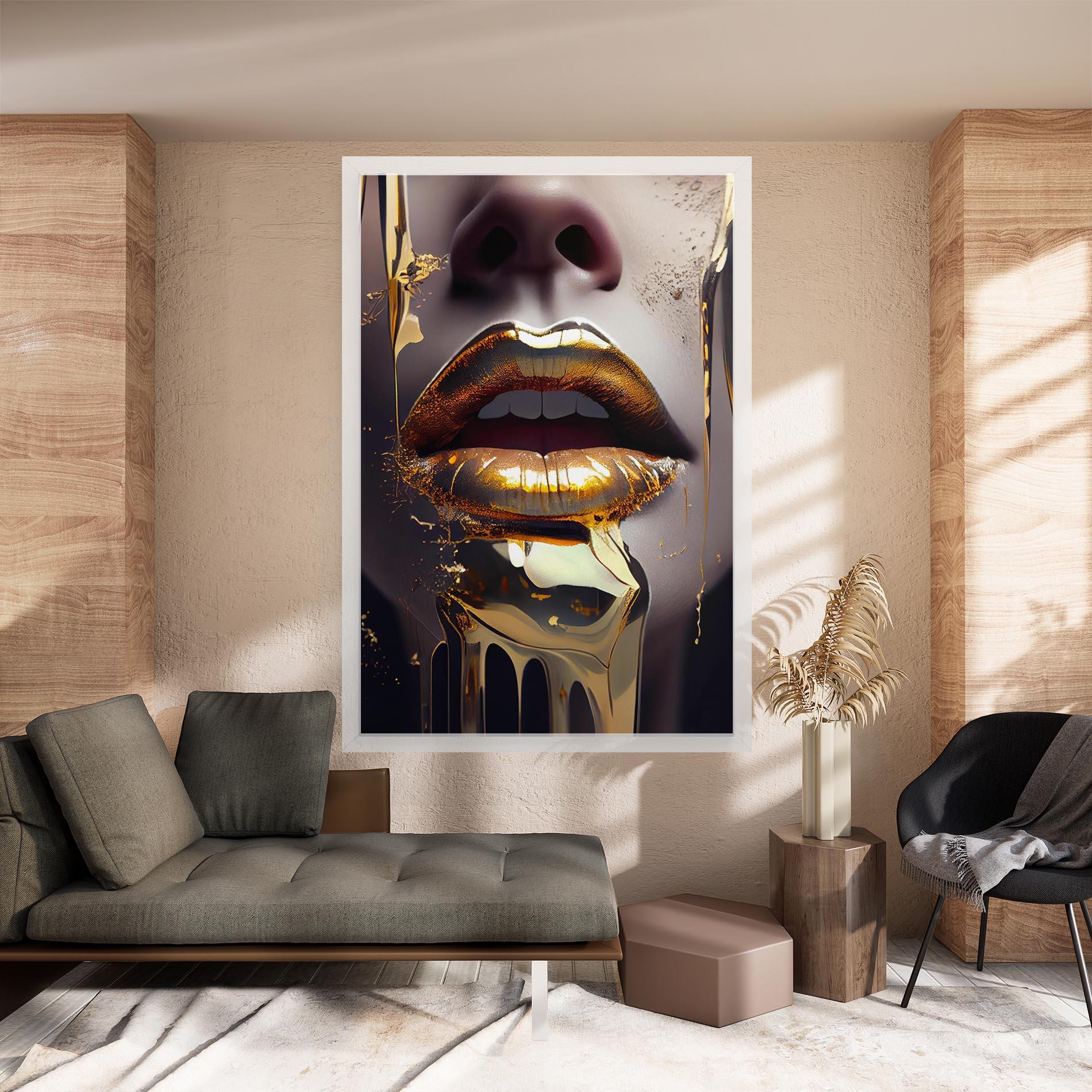 Tablou Canvas Glamorous Gold Lips mockup 8