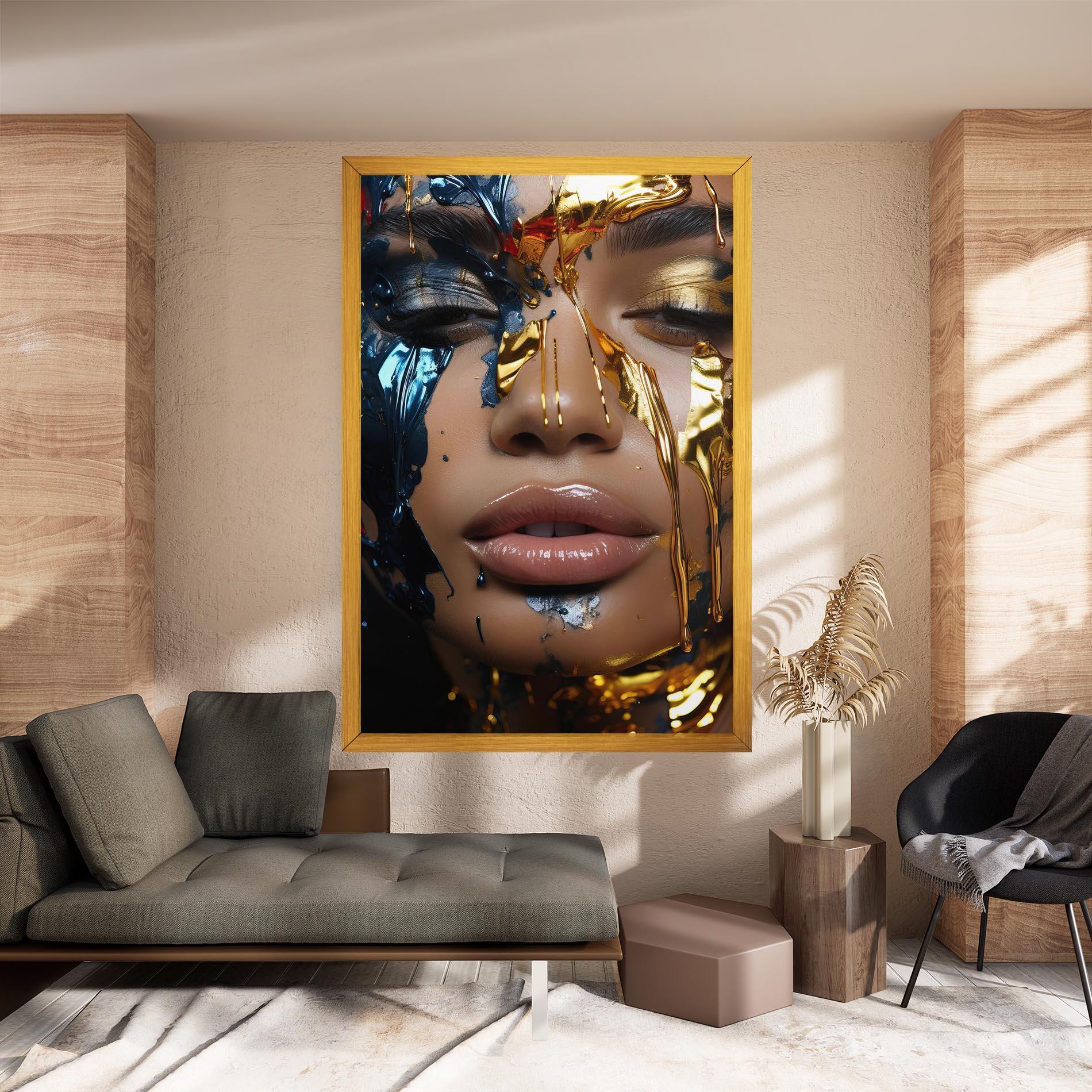 Tablou Canvas Blue Gold Paint Face mockup 8