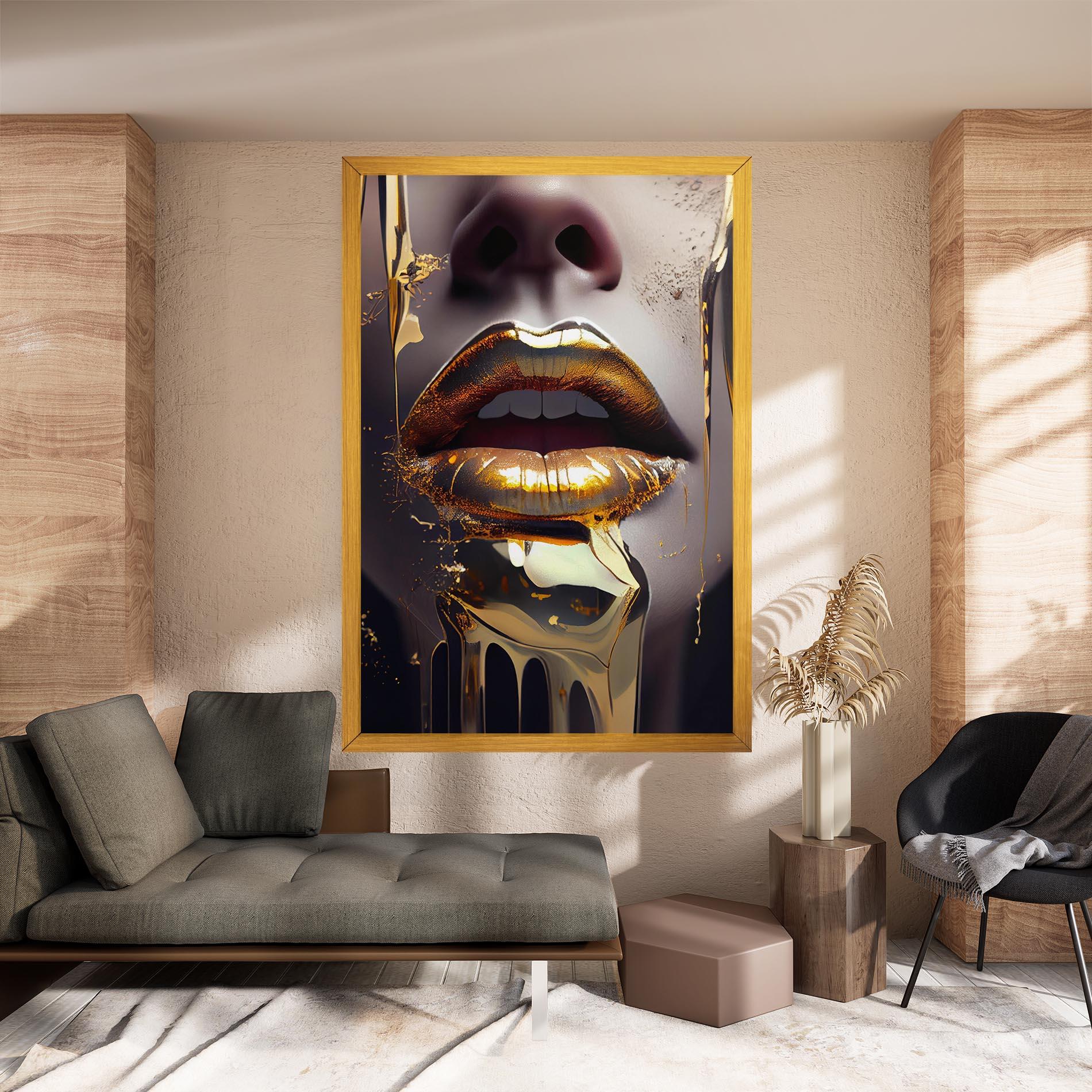 Tablou Canvas Glamorous Gold Lips mockup 8