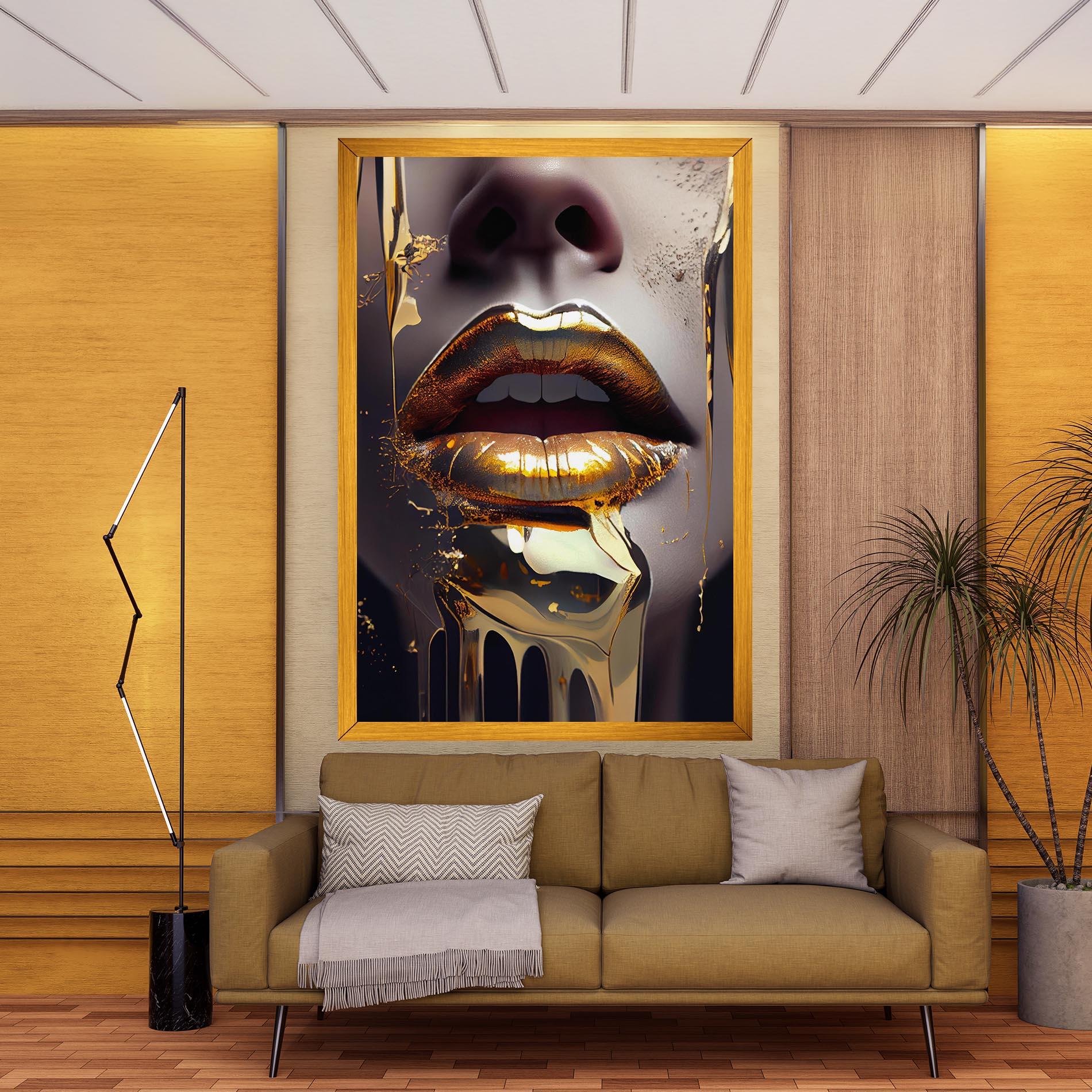 Tablou Canvas Glamorous Gold Lips mockup 9