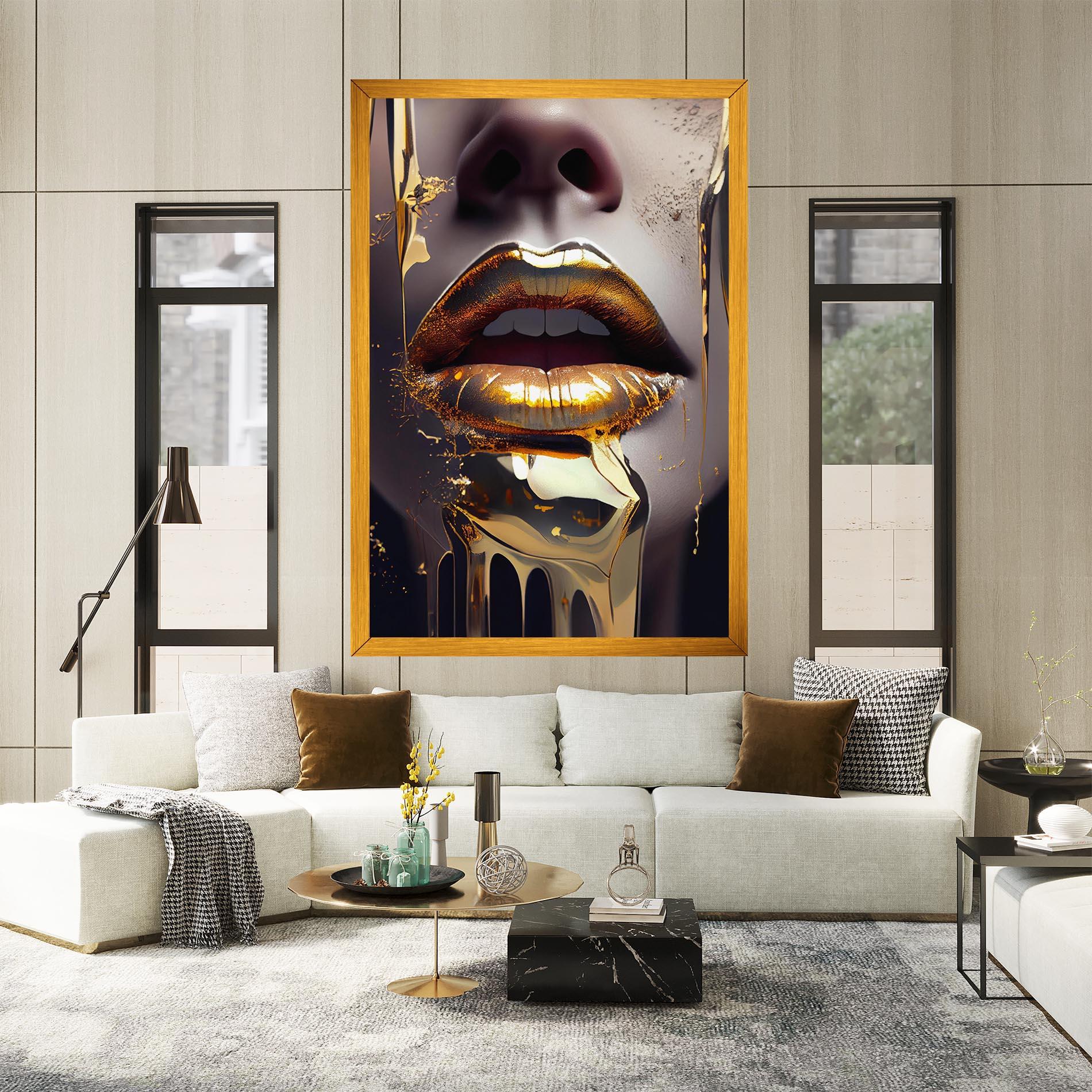 Tablou Canvas Glamorous Gold Lips mockup 2