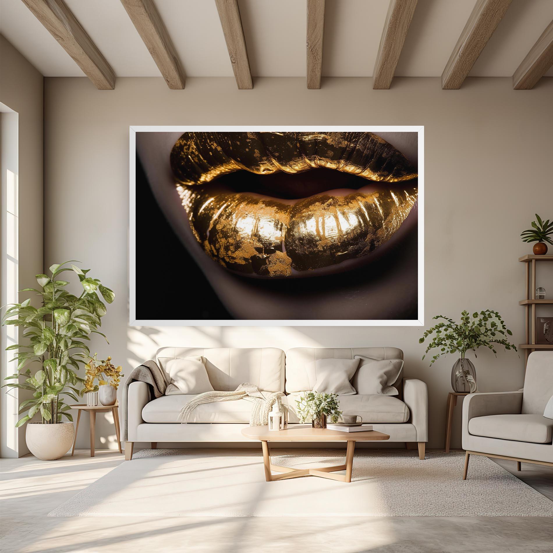 Tablou Canvas Big Gold Lips mockup 6
