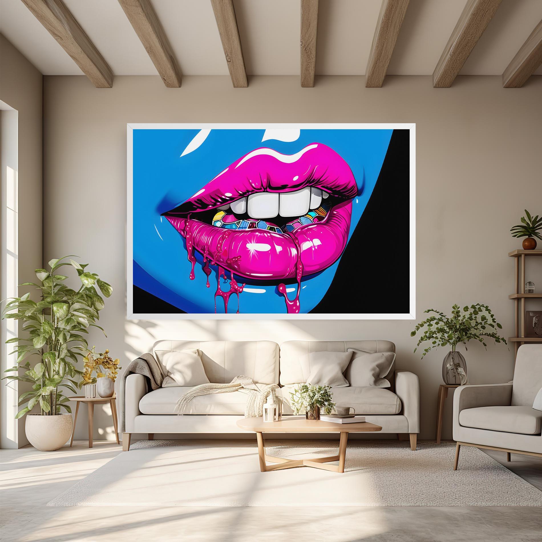 Tablou Canvas Blue Pink Lips Art mockup 6