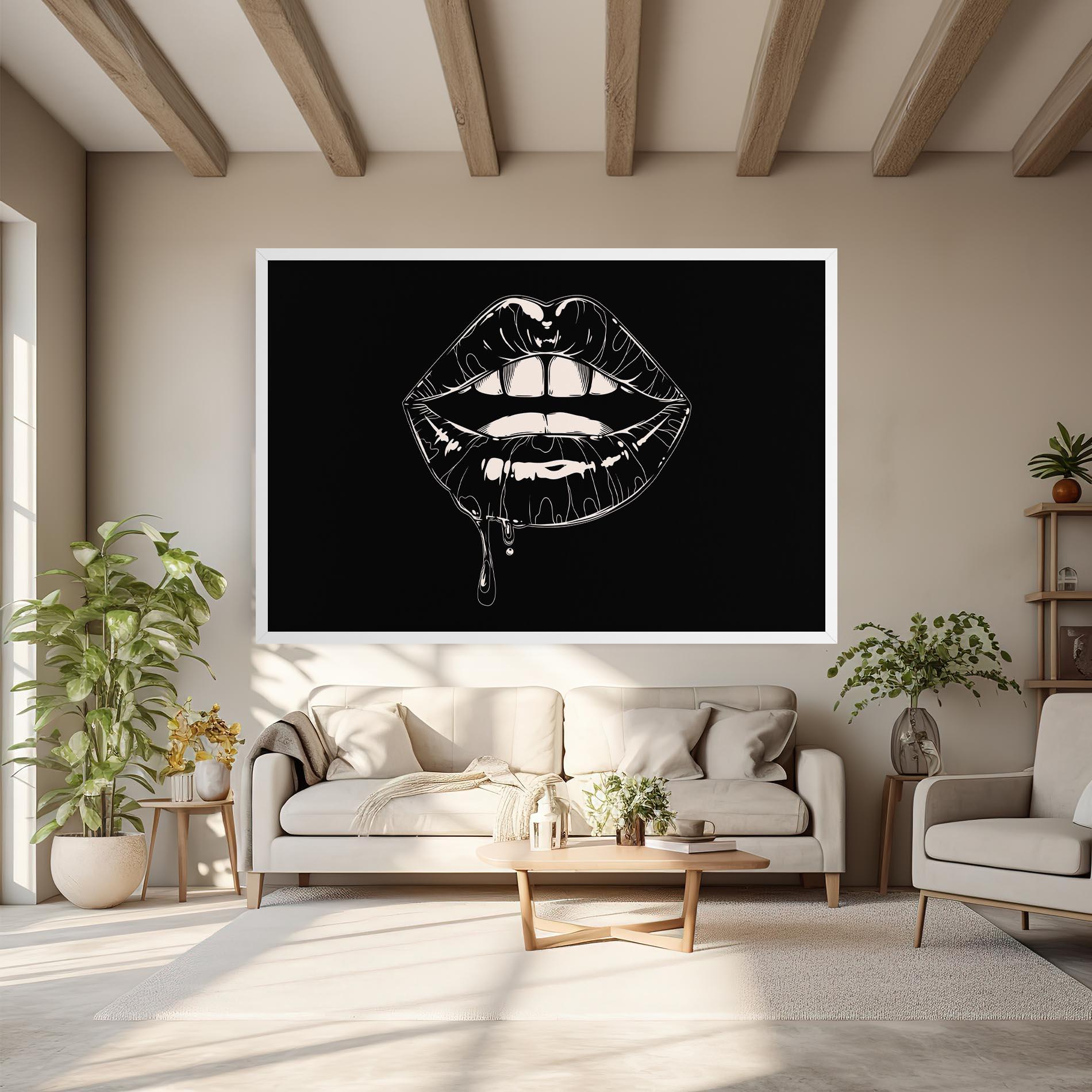 Tablou Canvas Open Lips On Black mockup 6