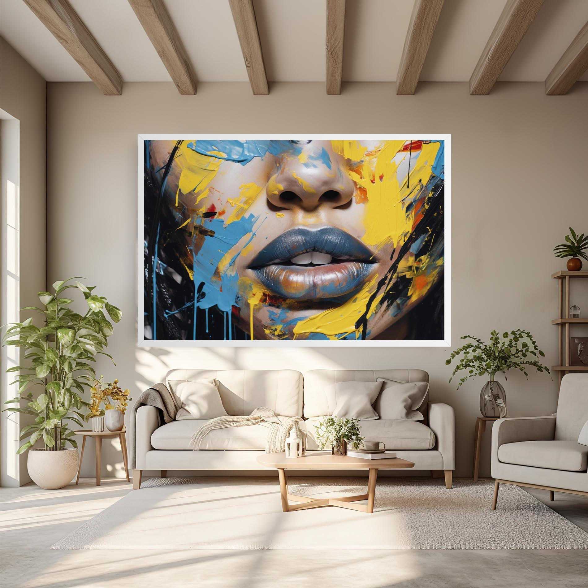 Tablou Canvas Yellow Blue Lips Art mockup 6