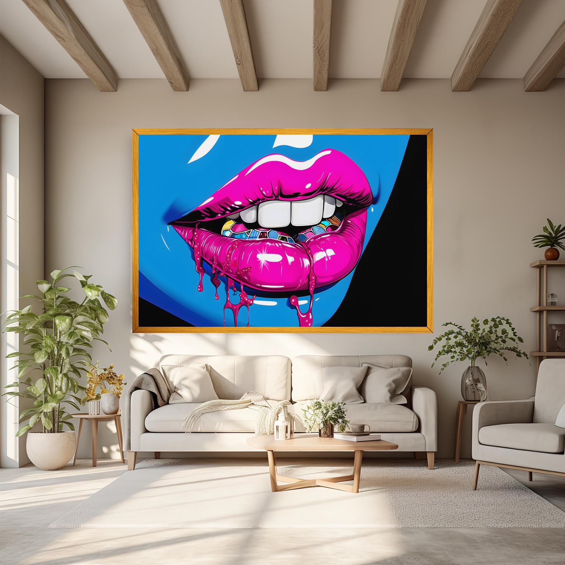 Tablou Canvas Blue Pink Lips Art mockup 6