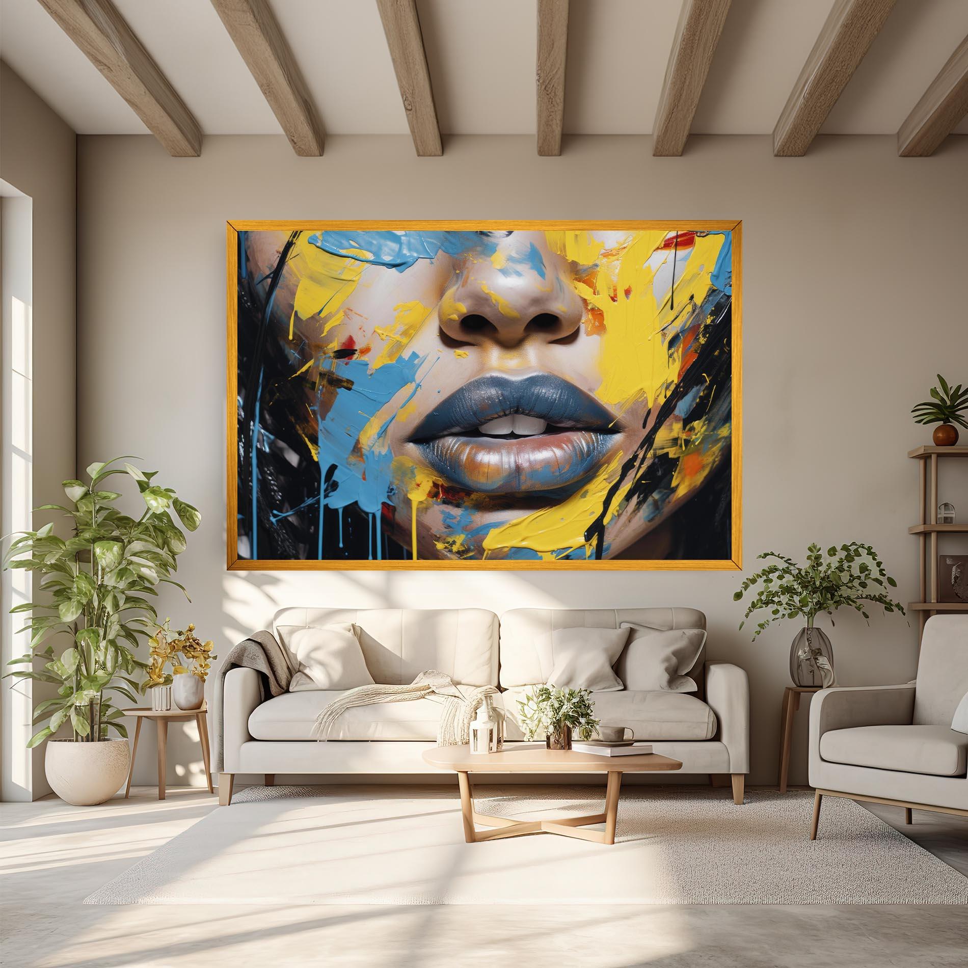 Tablou Canvas Yellow Blue Lips Art mockup 6