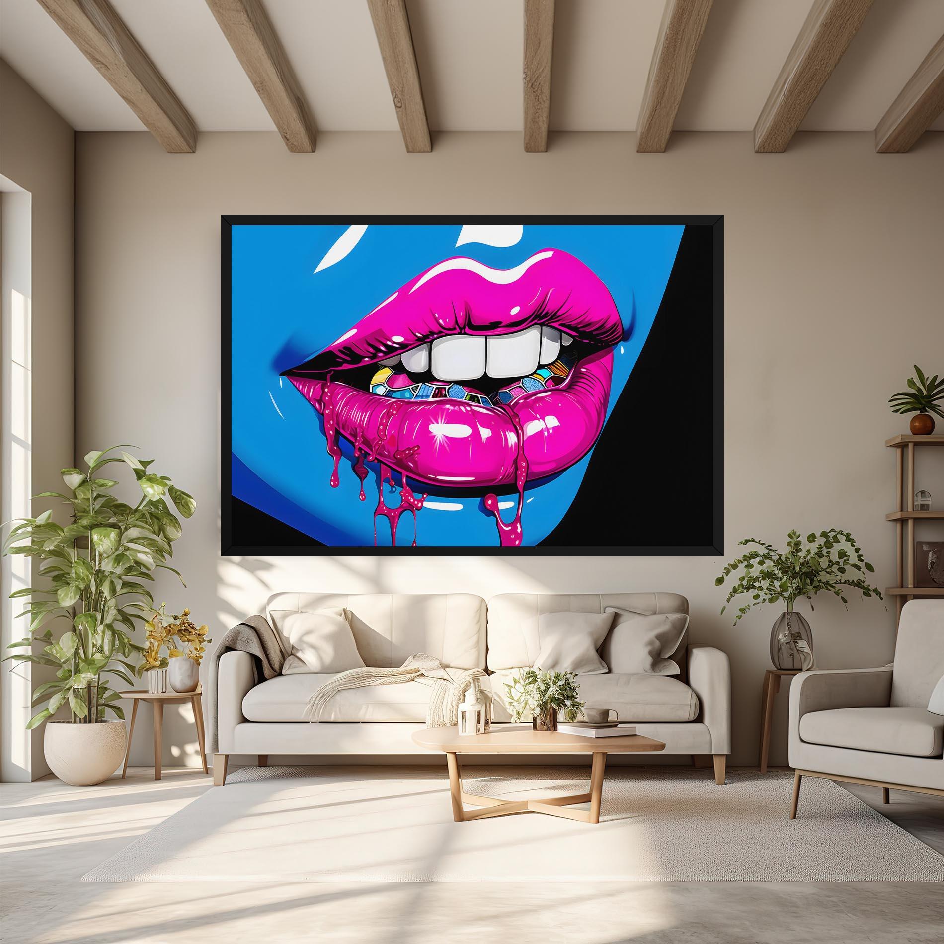 Tablou Canvas Blue Pink Lips Art mockup 6