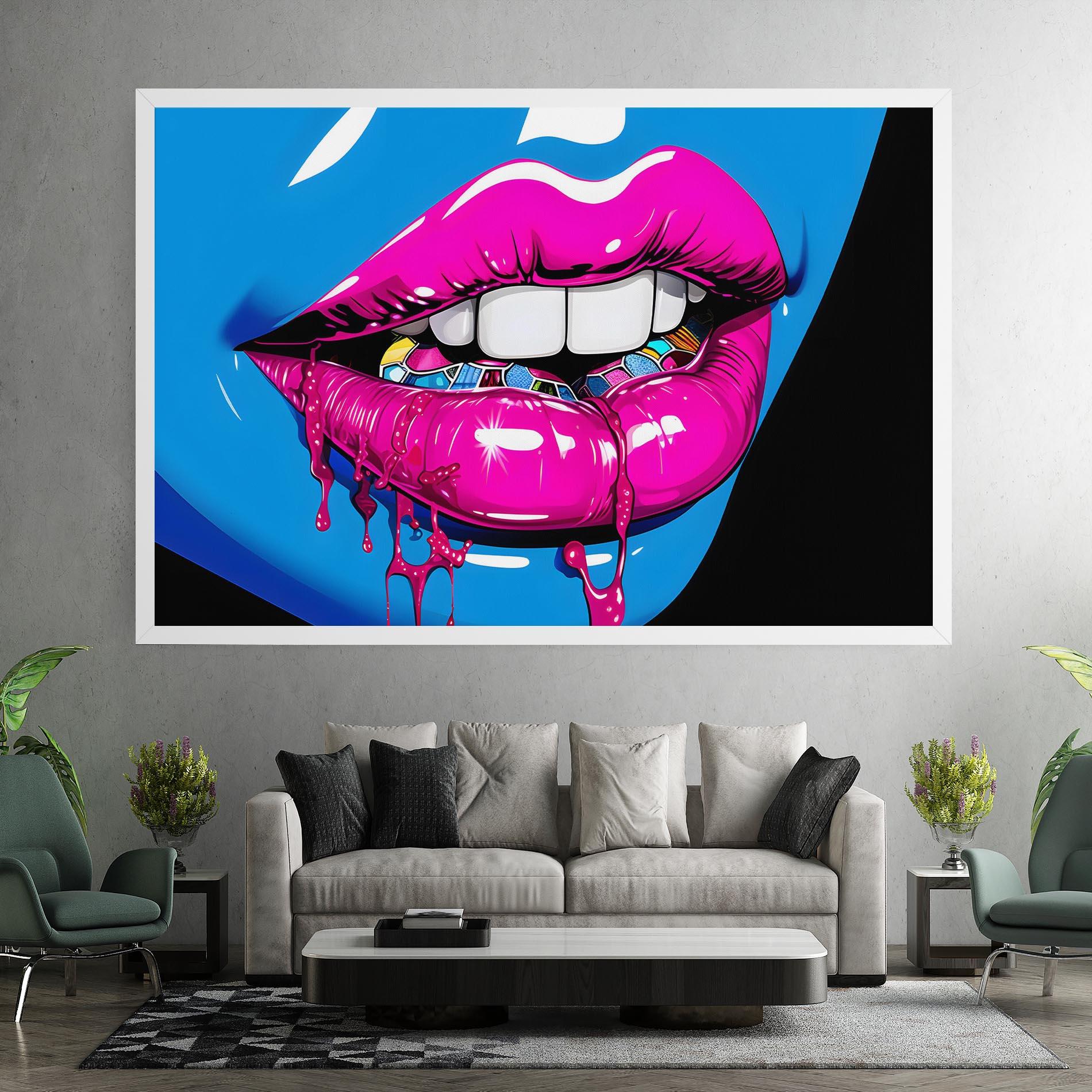 Tablou Canvas Blue Pink Lips Art mockup 7