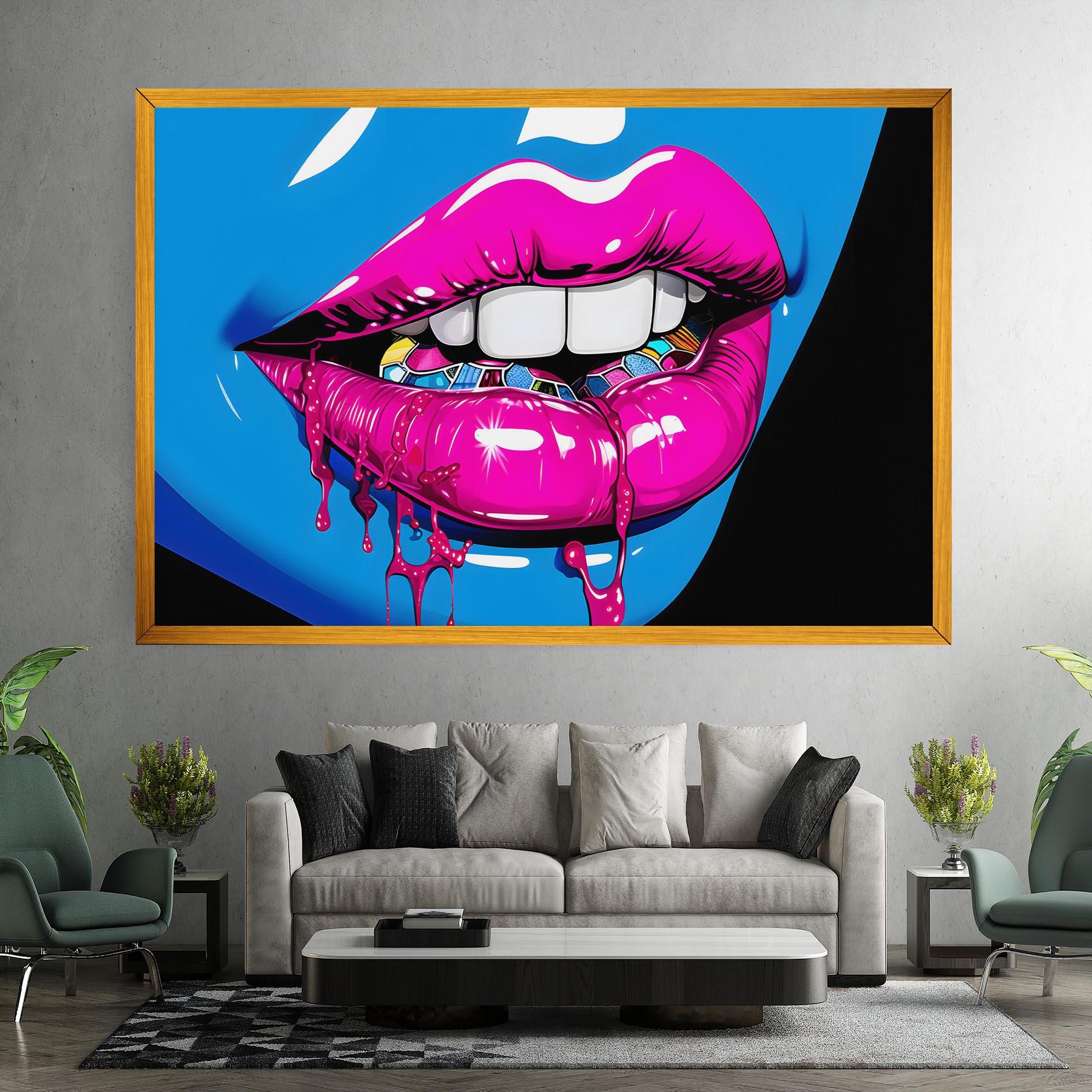 Tablou Canvas Blue Pink Lips Art mockup 7