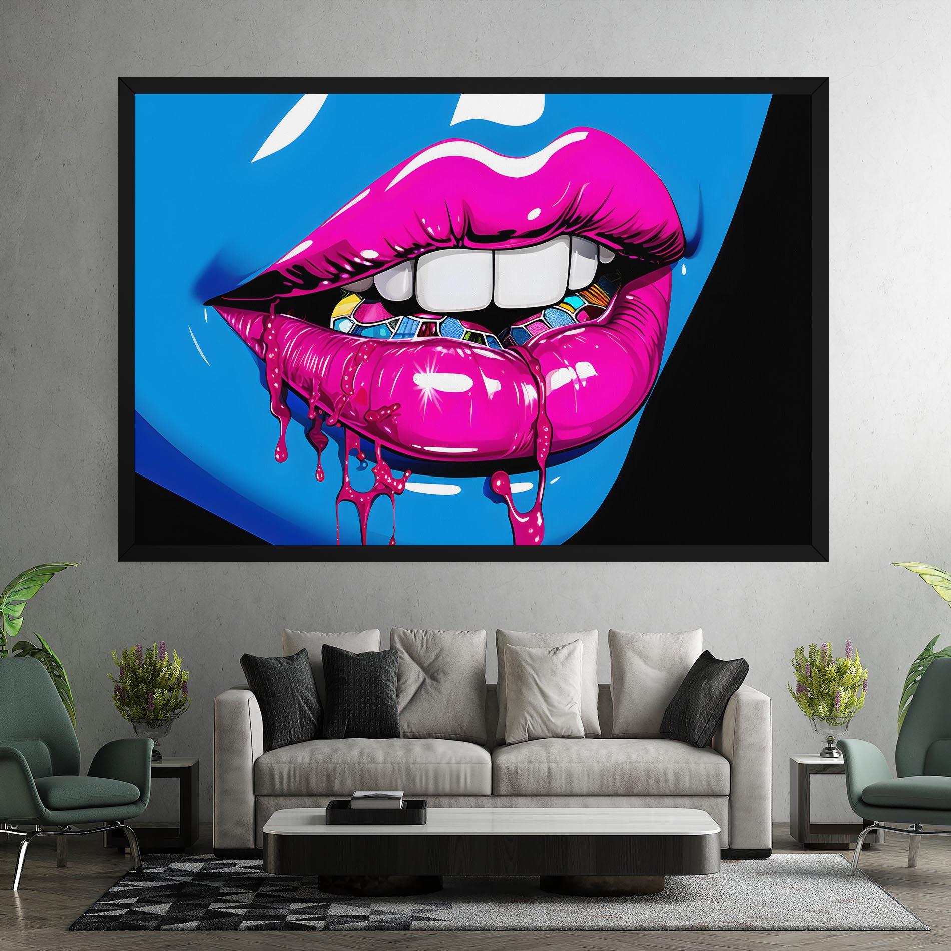 Tablou Canvas Blue Pink Lips Art mockup 7