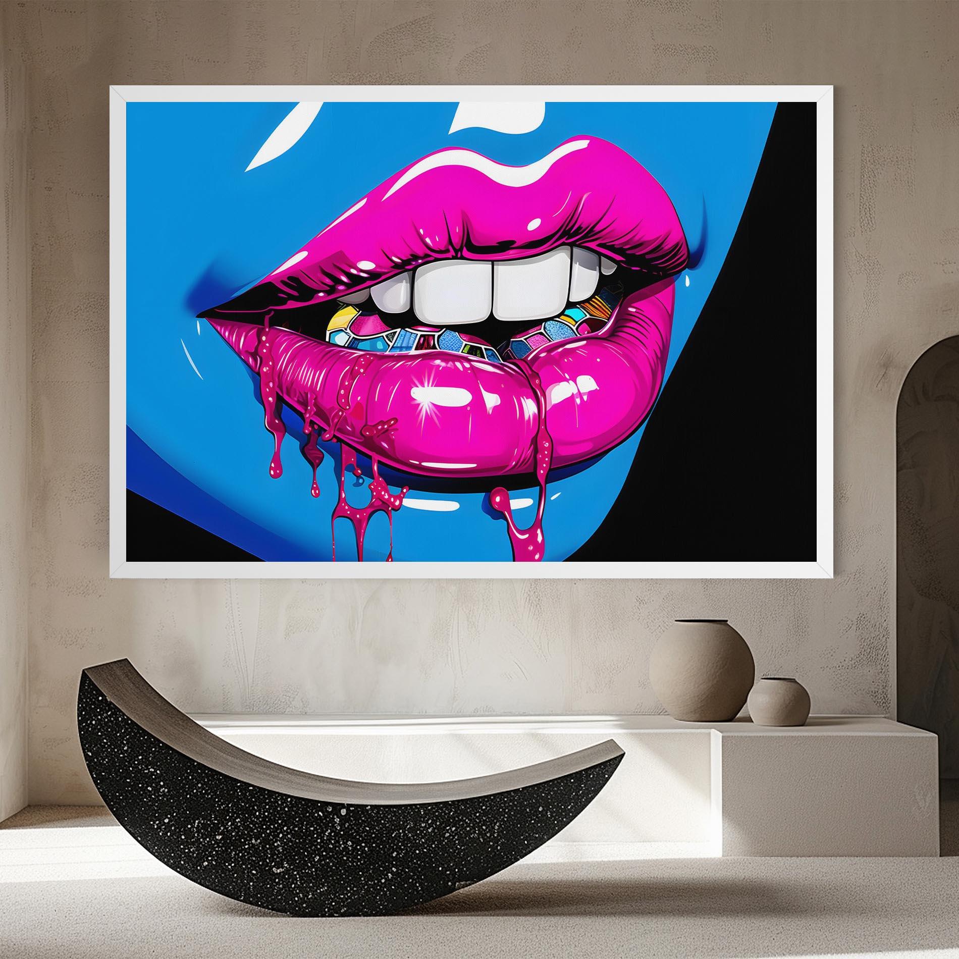 Tablou Canvas Blue Pink Lips Art mockup 8