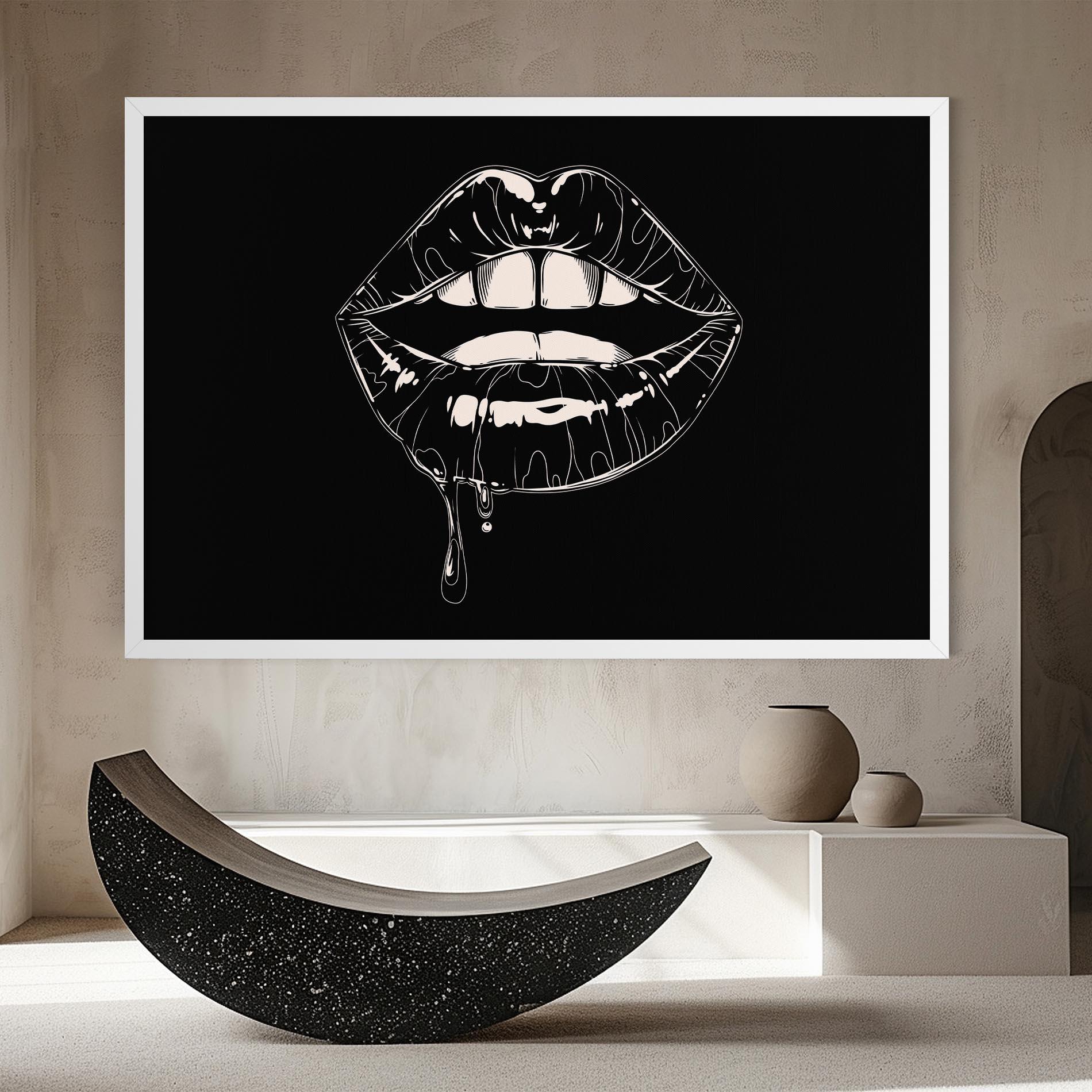 Tablou Canvas Open Lips On Black mockup 8
