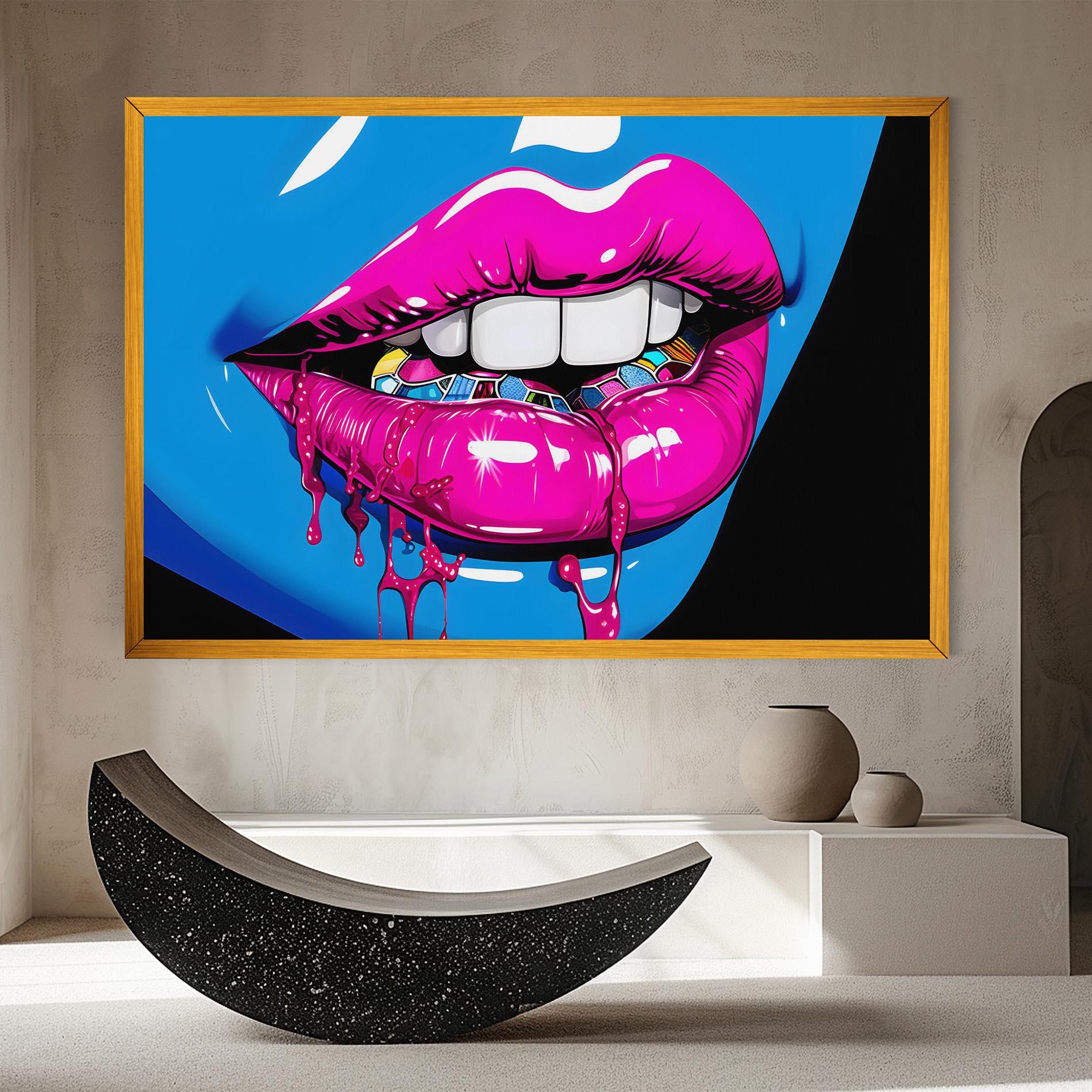 Tablou Canvas Blue Pink Lips Art mockup 8