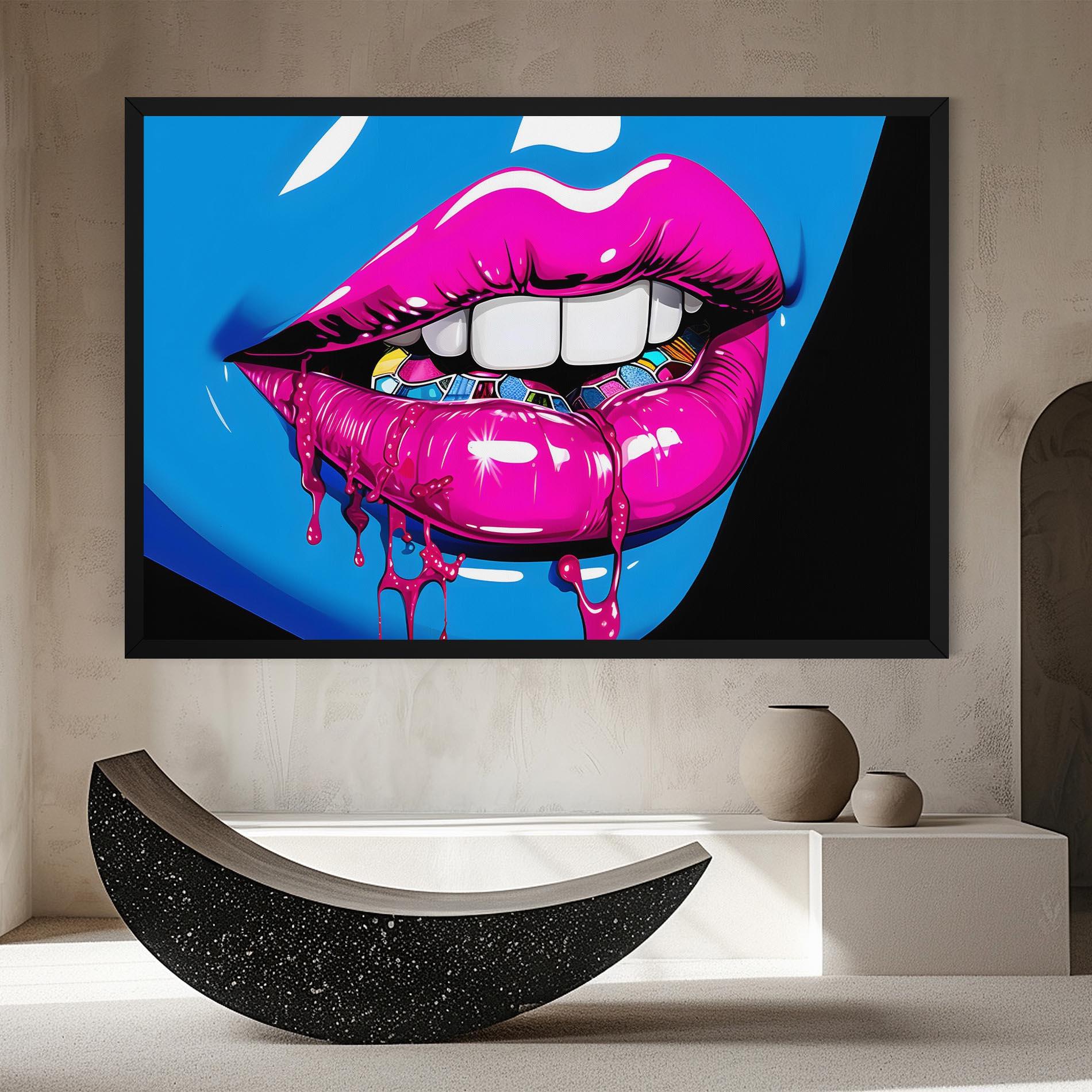 Tablou Canvas Blue Pink Lips Art mockup 8