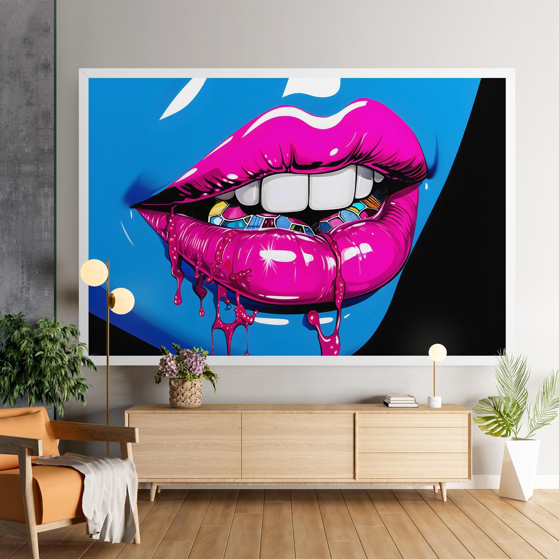Tablou Canvas Blue Pink Lips Art mockup 9