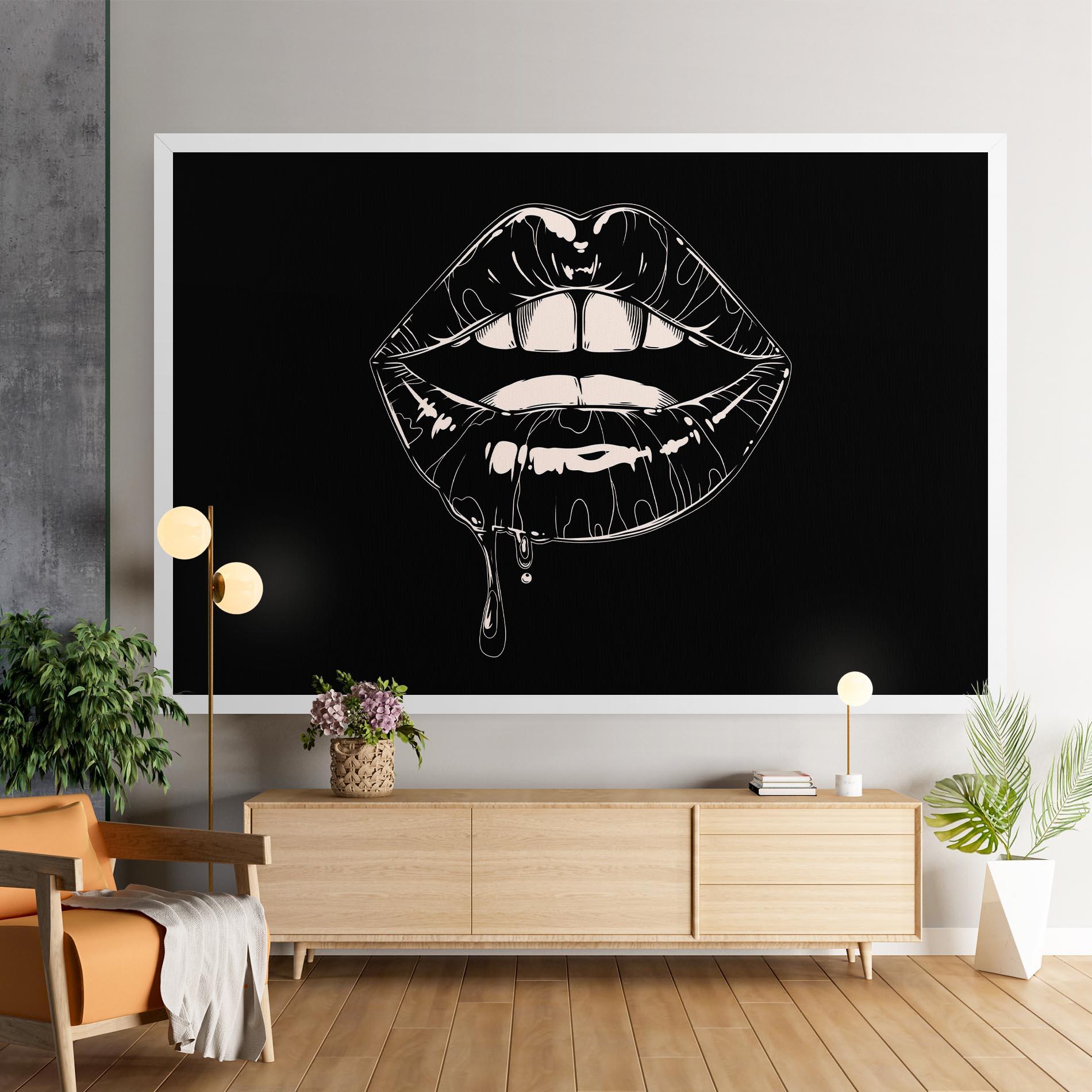 Tablou Canvas Open Lips On Black mockup 9