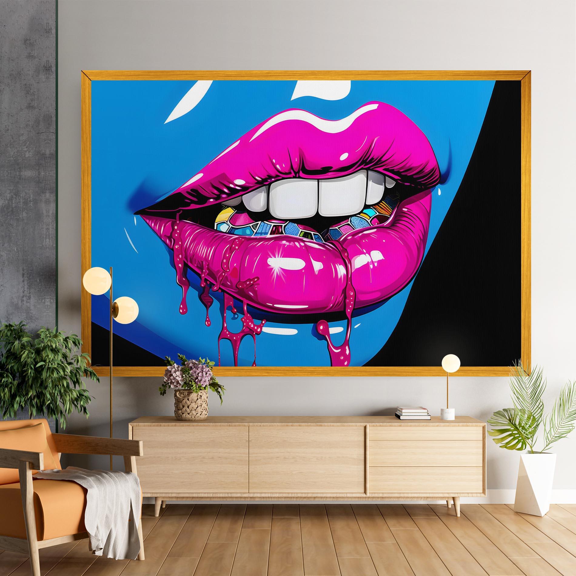 Tablou Canvas Blue Pink Lips Art mockup 9