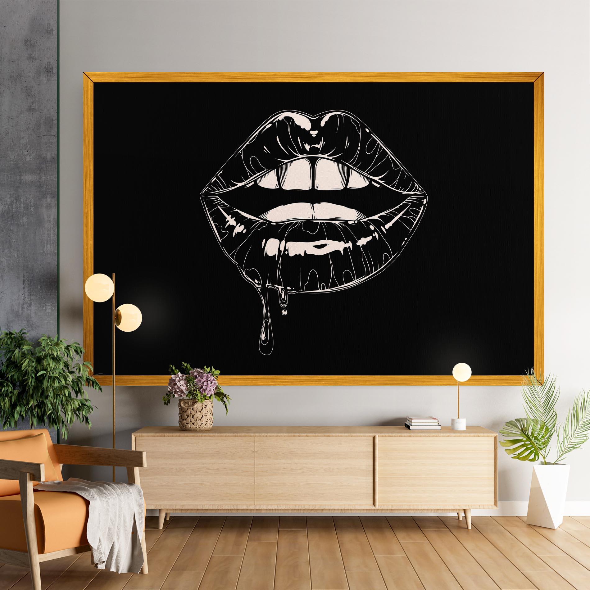 Tablou Canvas Open Lips On Black mockup 9