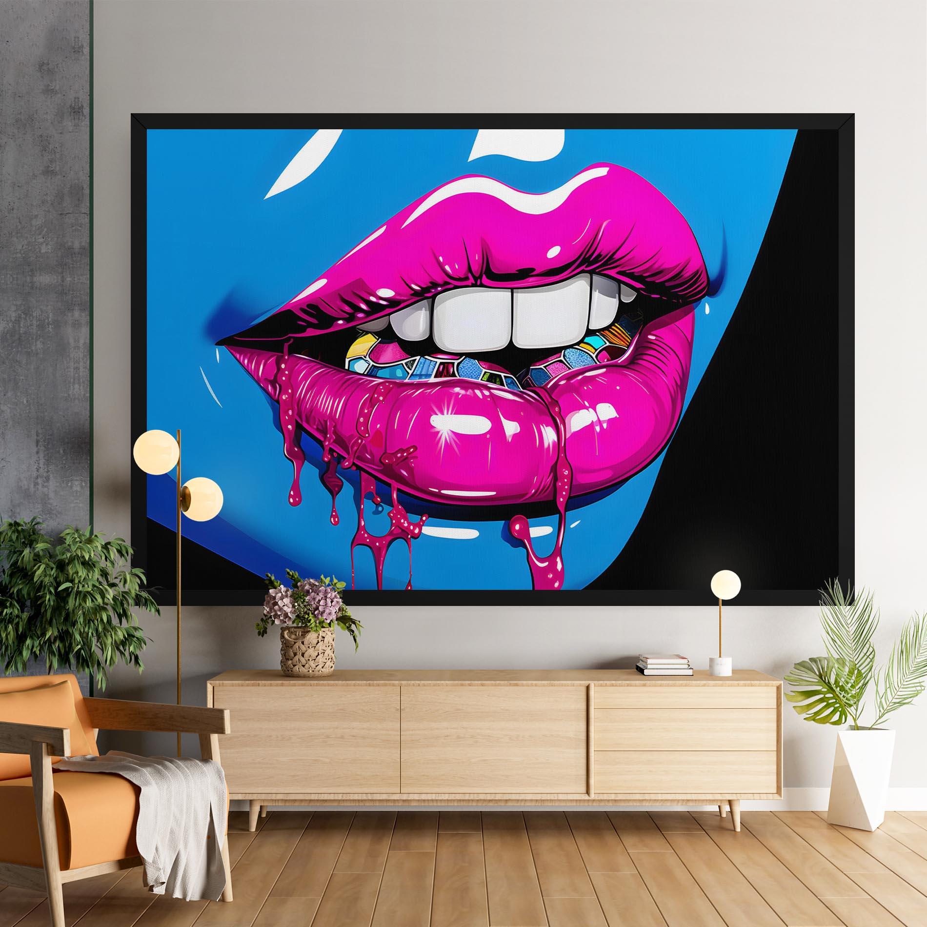 Tablou Canvas Blue Pink Lips Art mockup 9