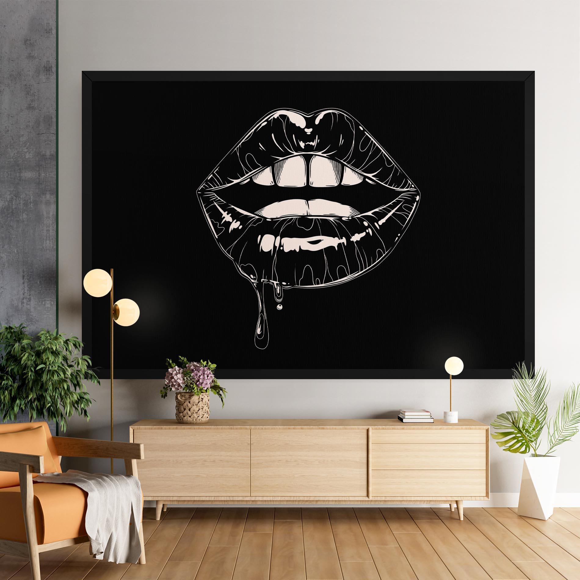 Tablou Canvas Open Lips On Black mockup 9