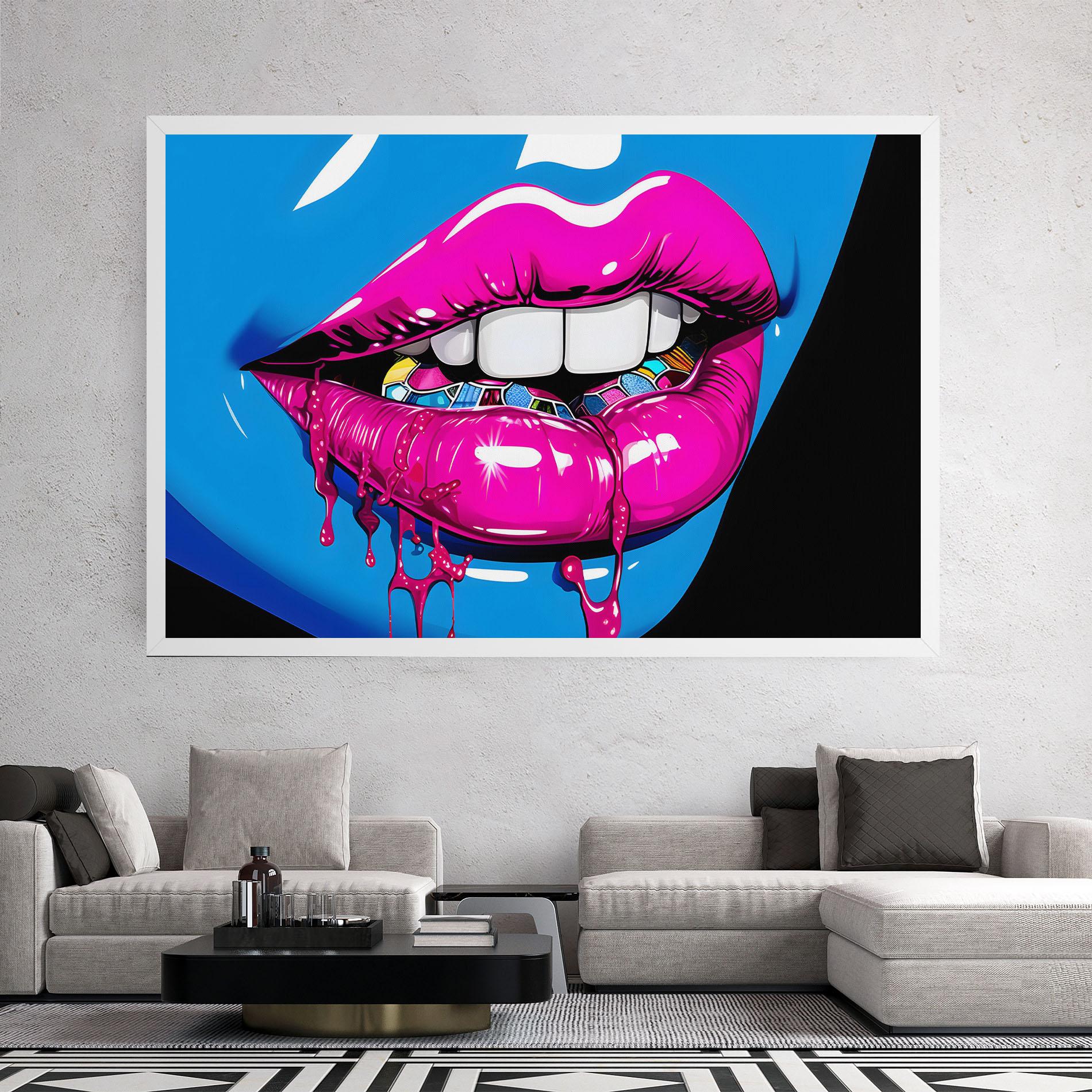 Tablou Canvas Blue Pink Lips Art mockup 2