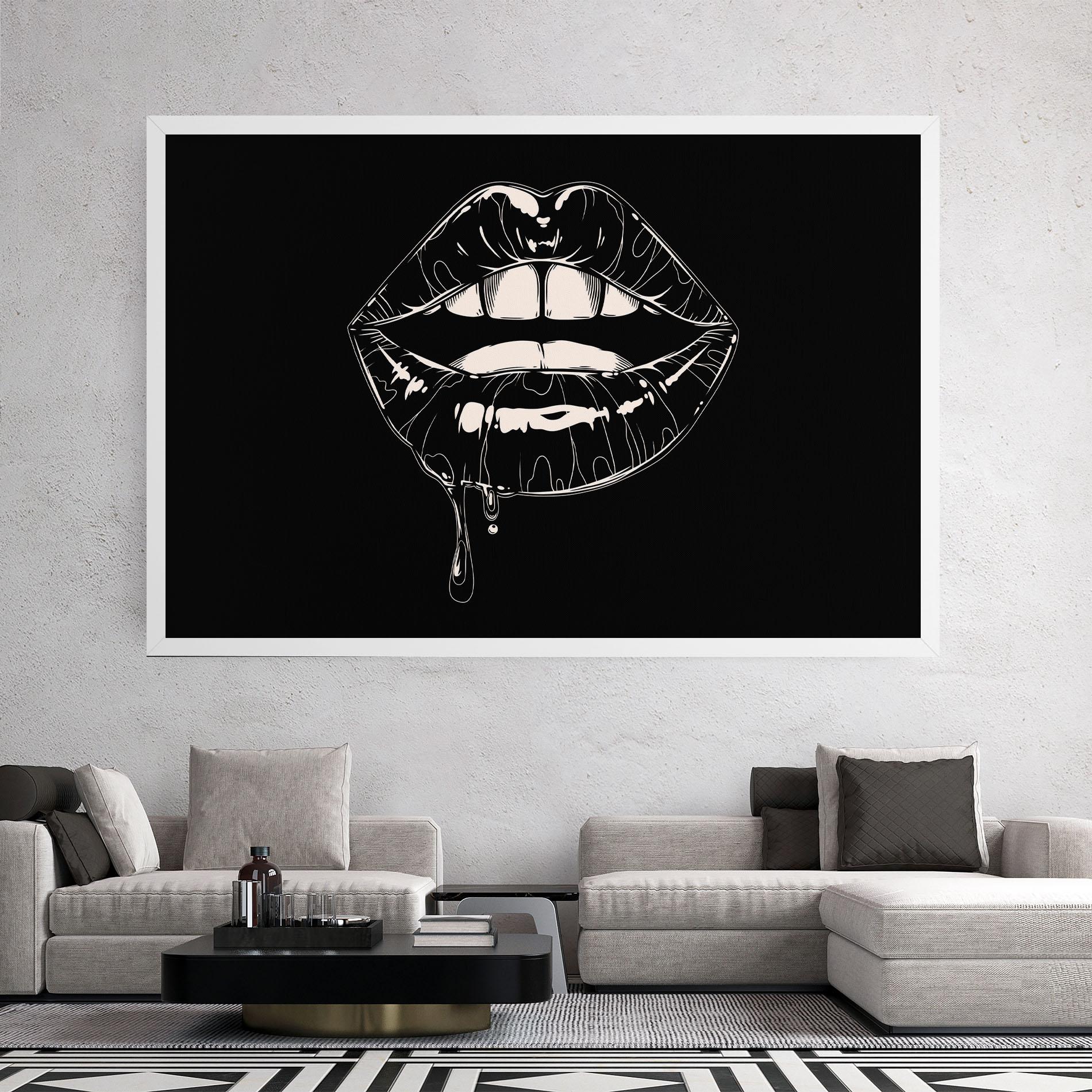 Tablou Canvas Open Lips On Black mockup 2