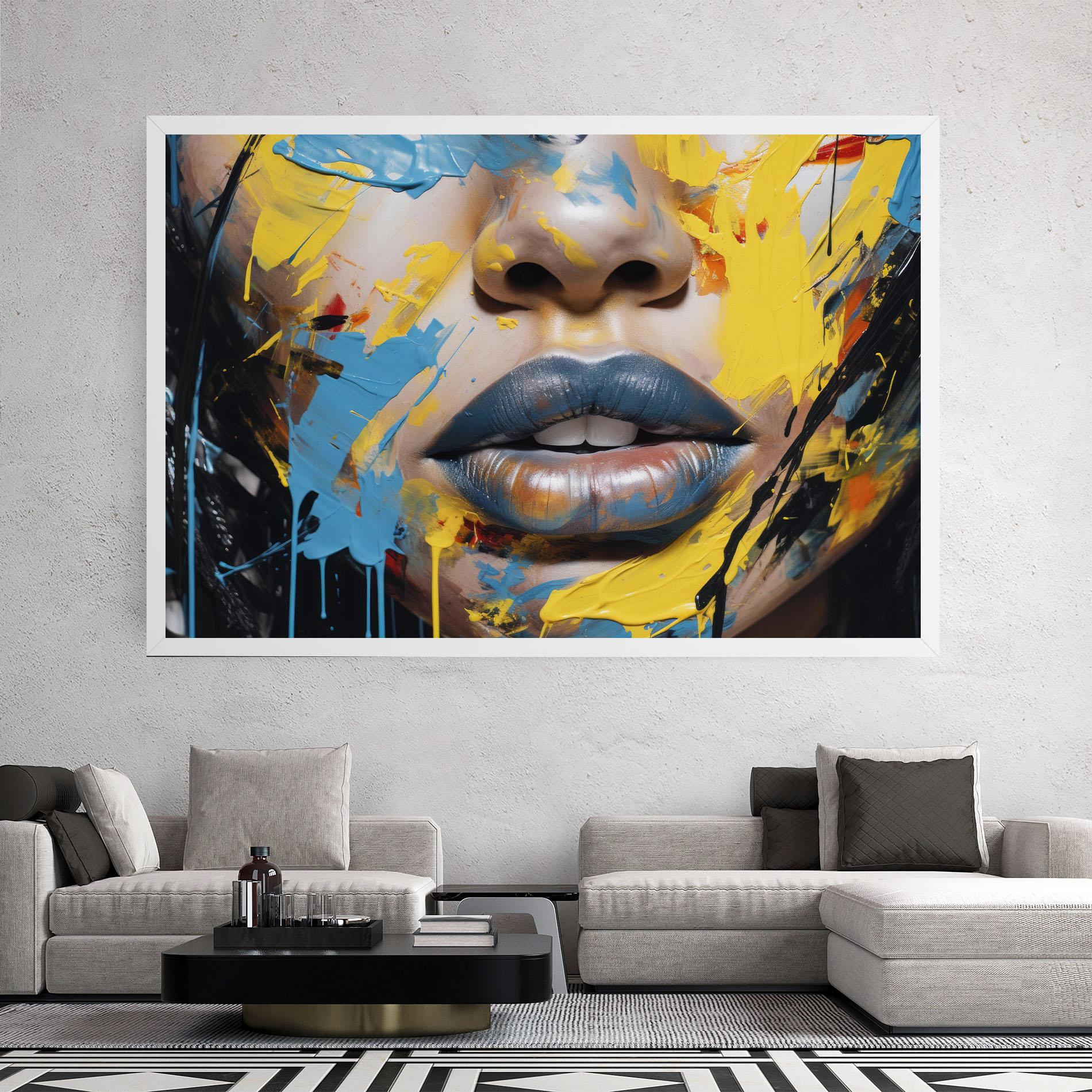 Tablou Canvas Yellow Blue Lips Art mockup 2