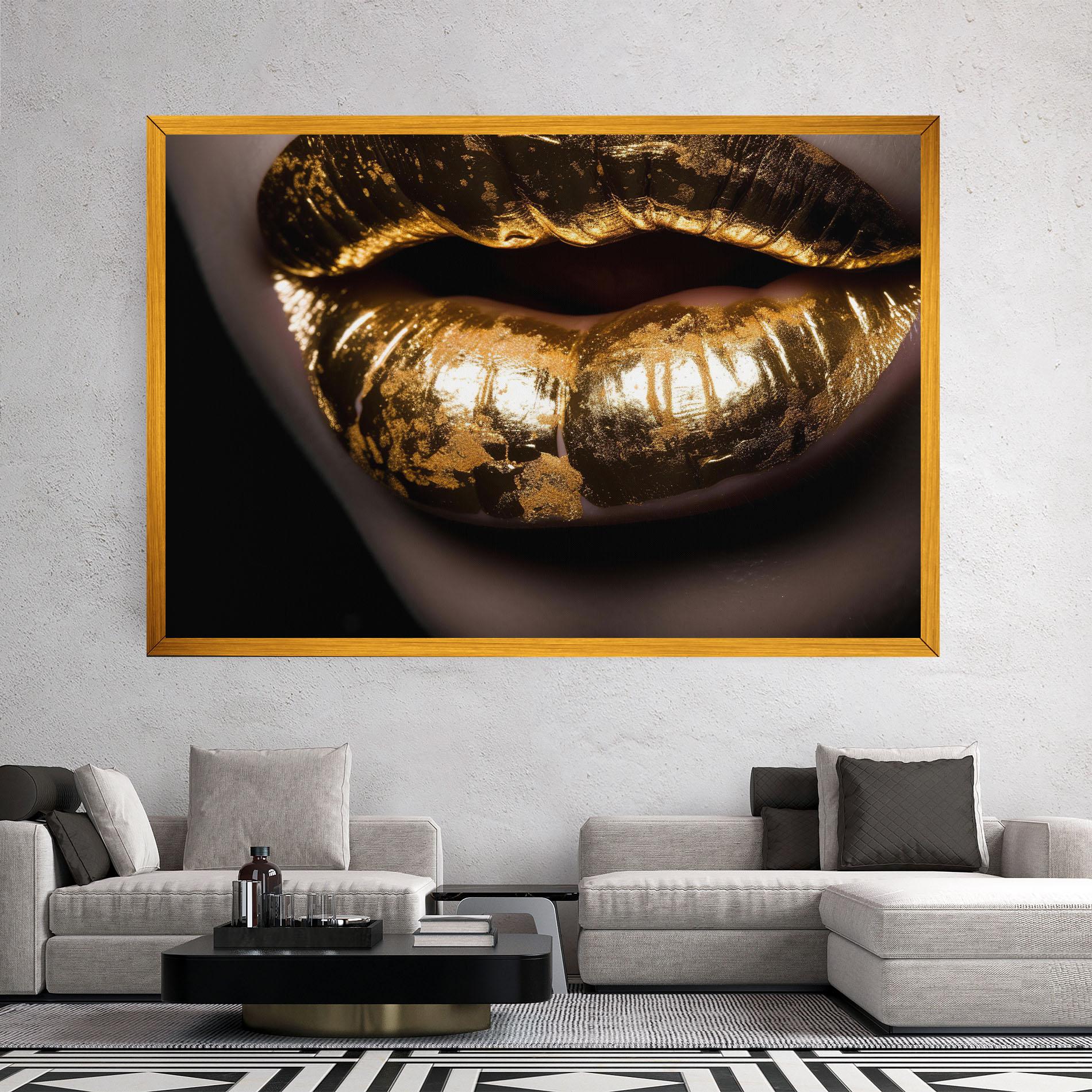 Tablou Canvas Big Gold Lips mockup 2