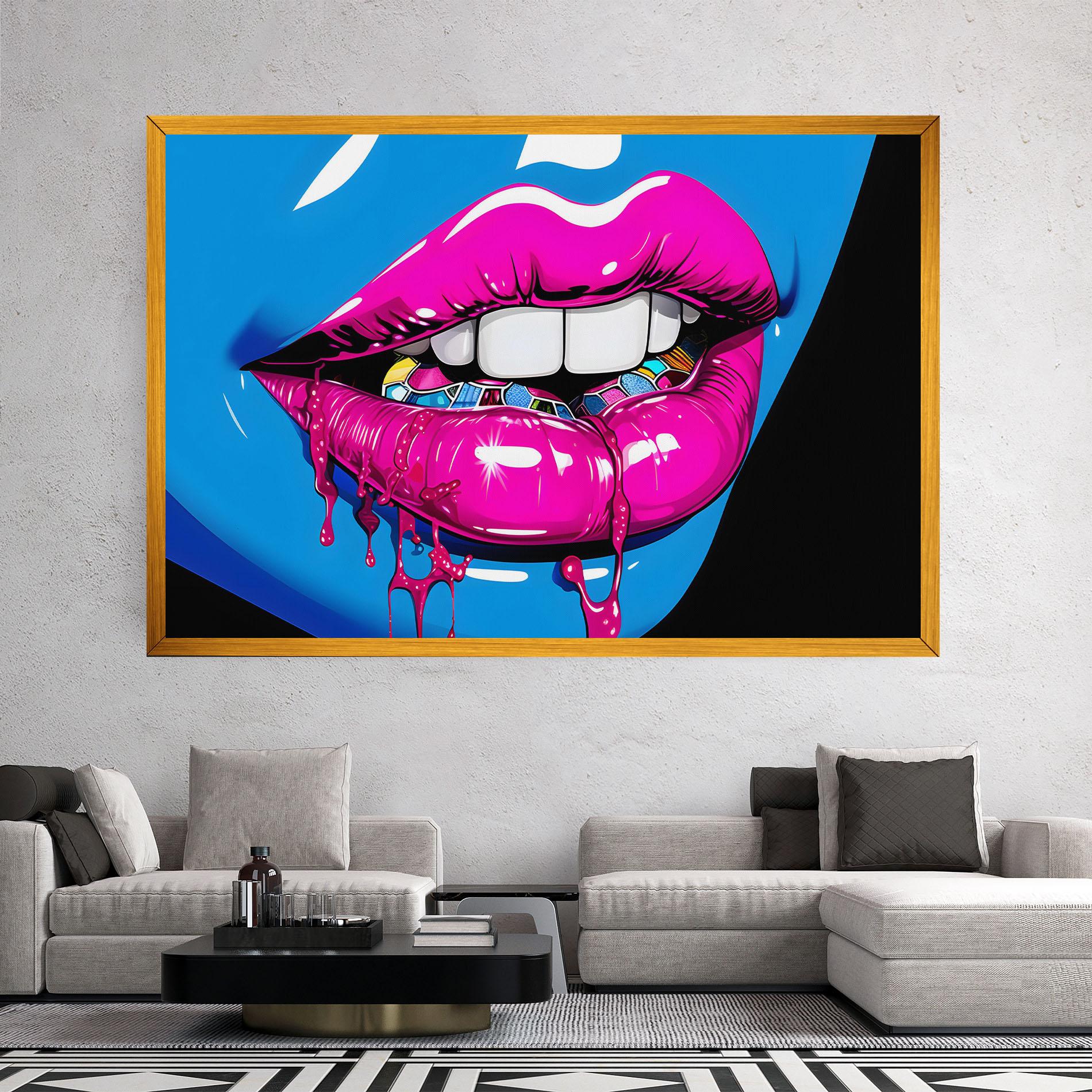 Tablou Canvas Blue Pink Lips Art mockup 2