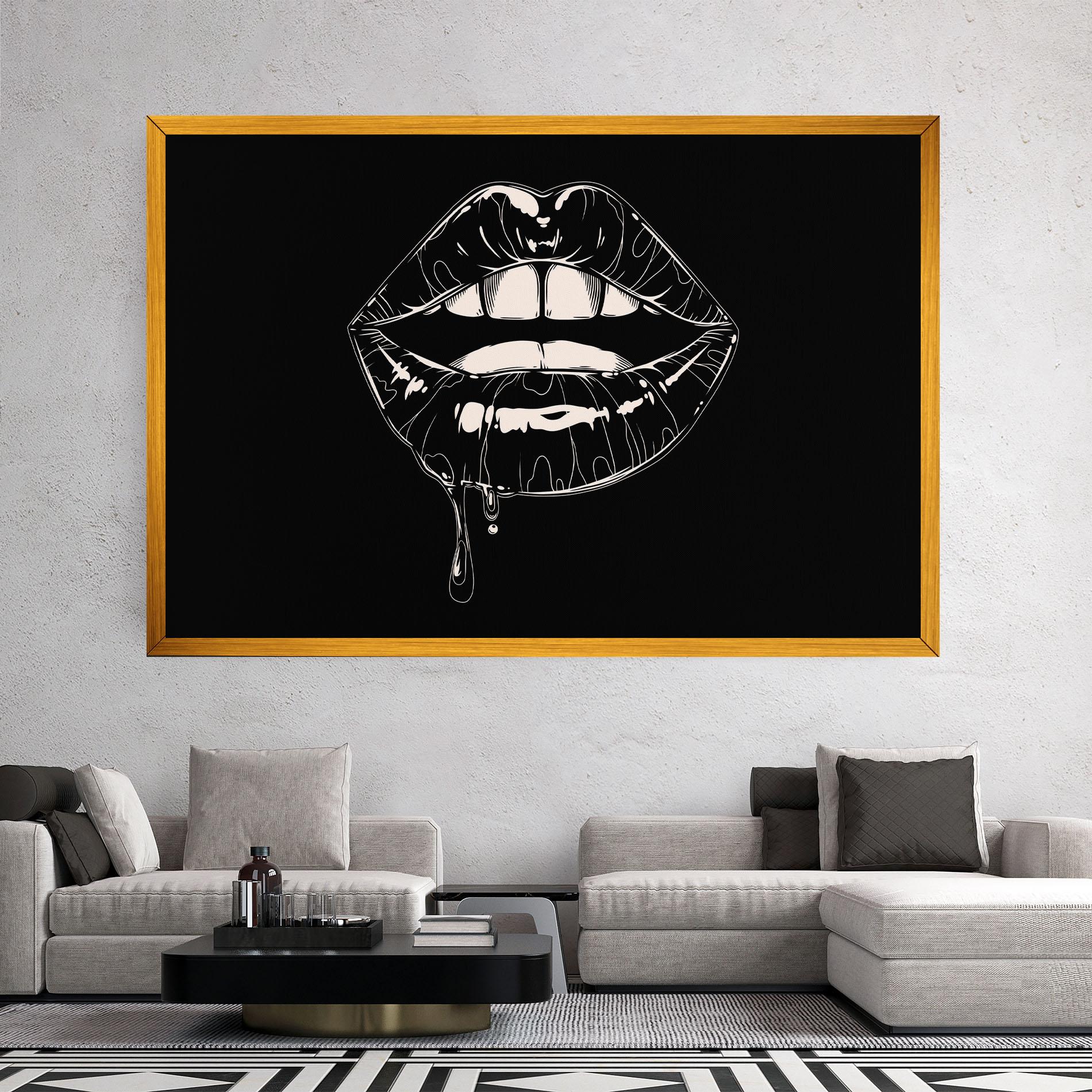 Tablou Canvas Open Lips On Black mockup 2