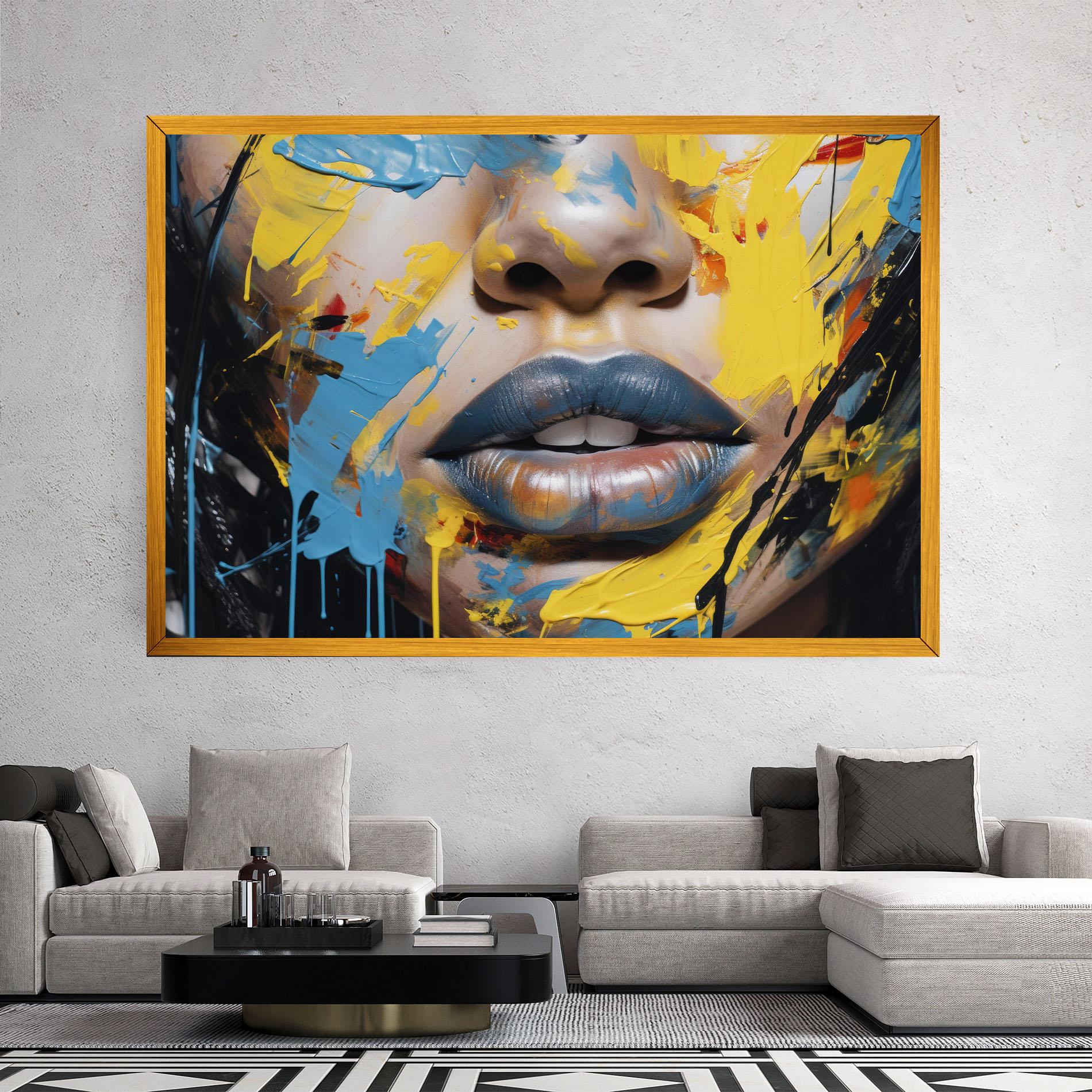 Tablou Canvas Yellow Blue Lips Art mockup 2