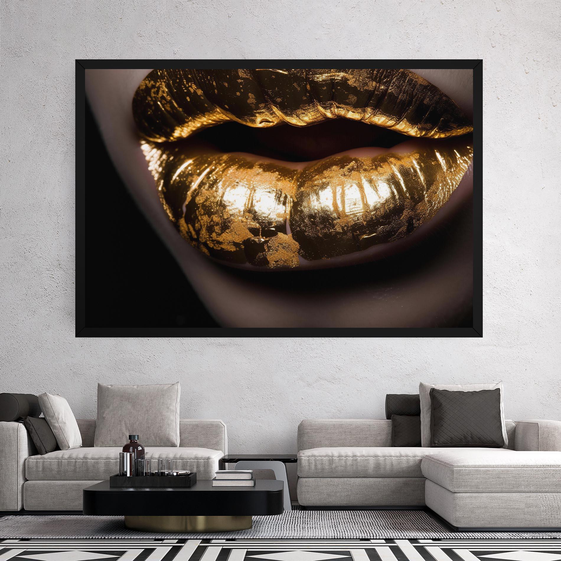 Tablou Canvas Big Gold Lips mockup 2