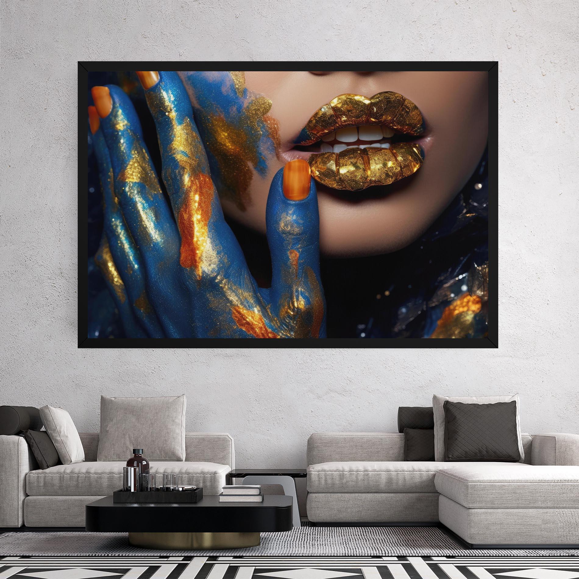 Tablou Canvas Blue Hand Lips mockup 2