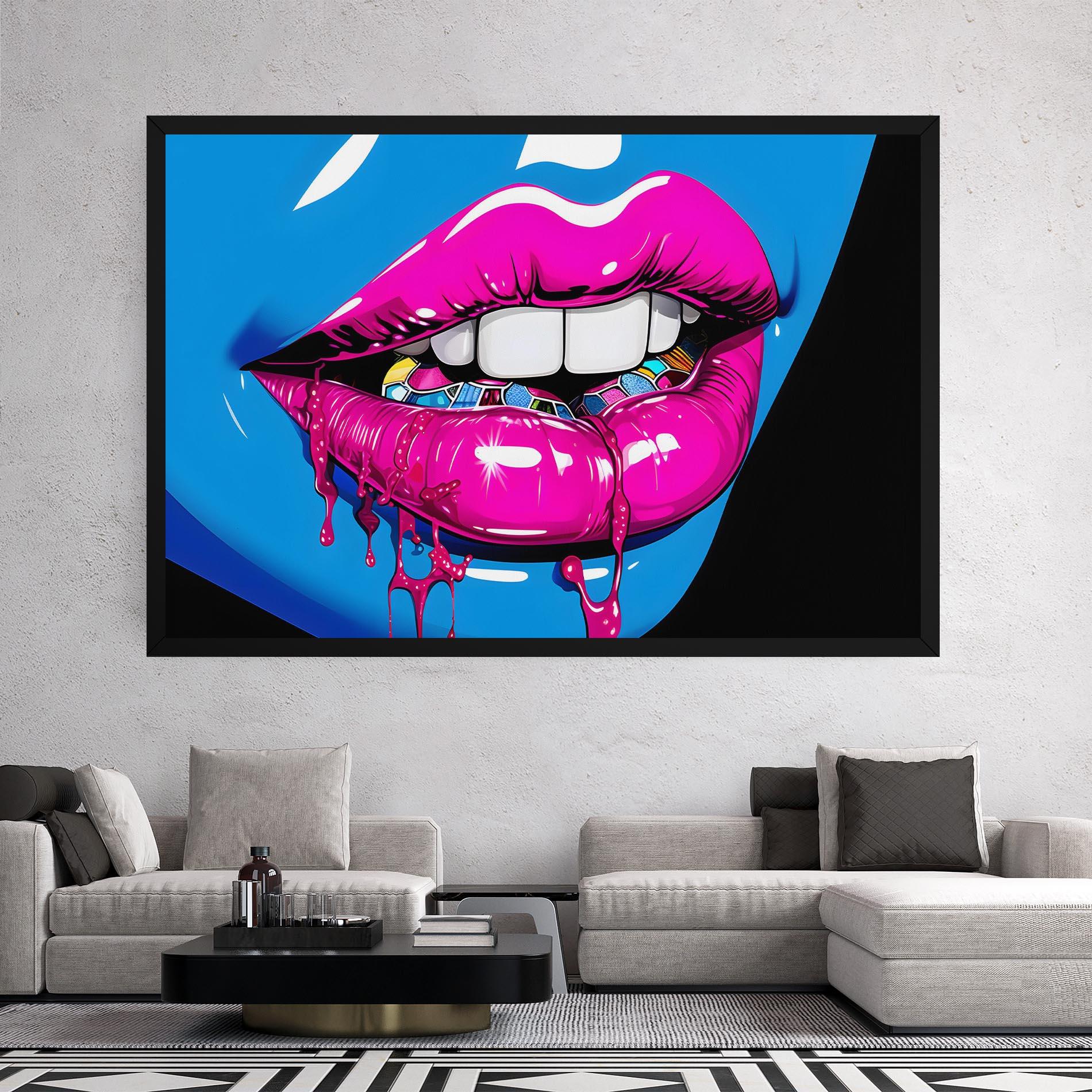 Tablou Canvas Blue Pink Lips Art mockup 2