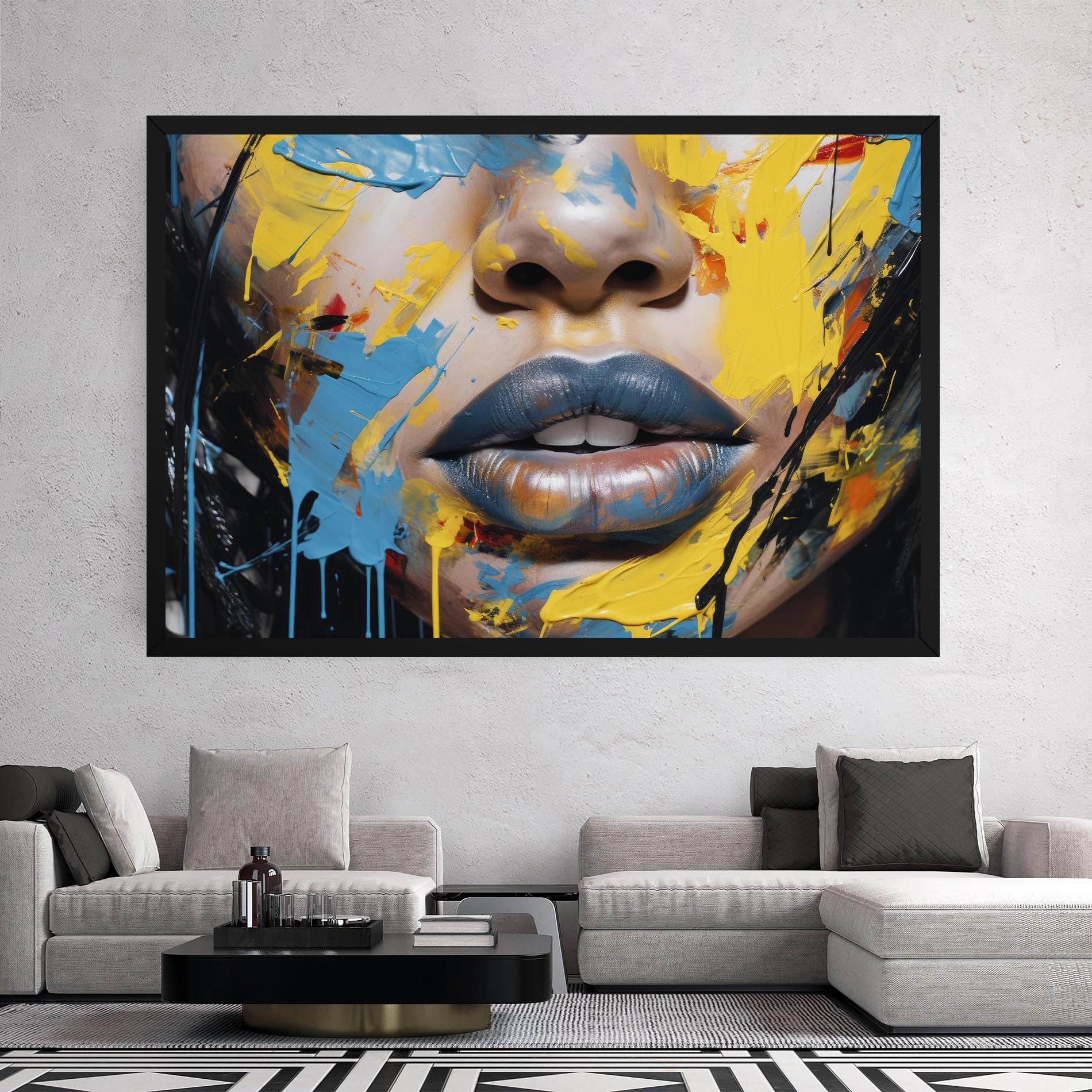 Tablou Canvas Yellow Blue Lips Art mockup 2