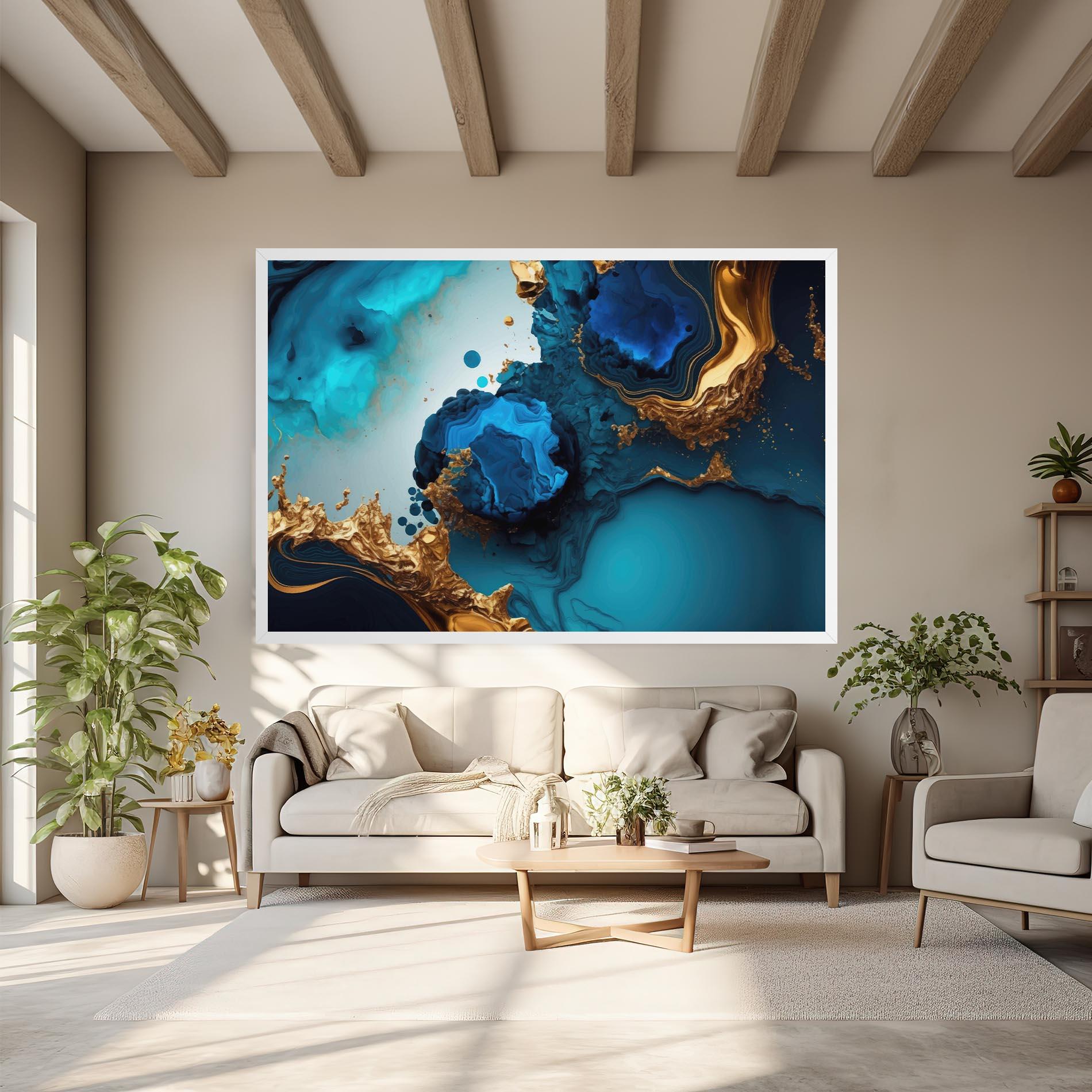 Tablou Canvas Blue Gold Wave mockup 6