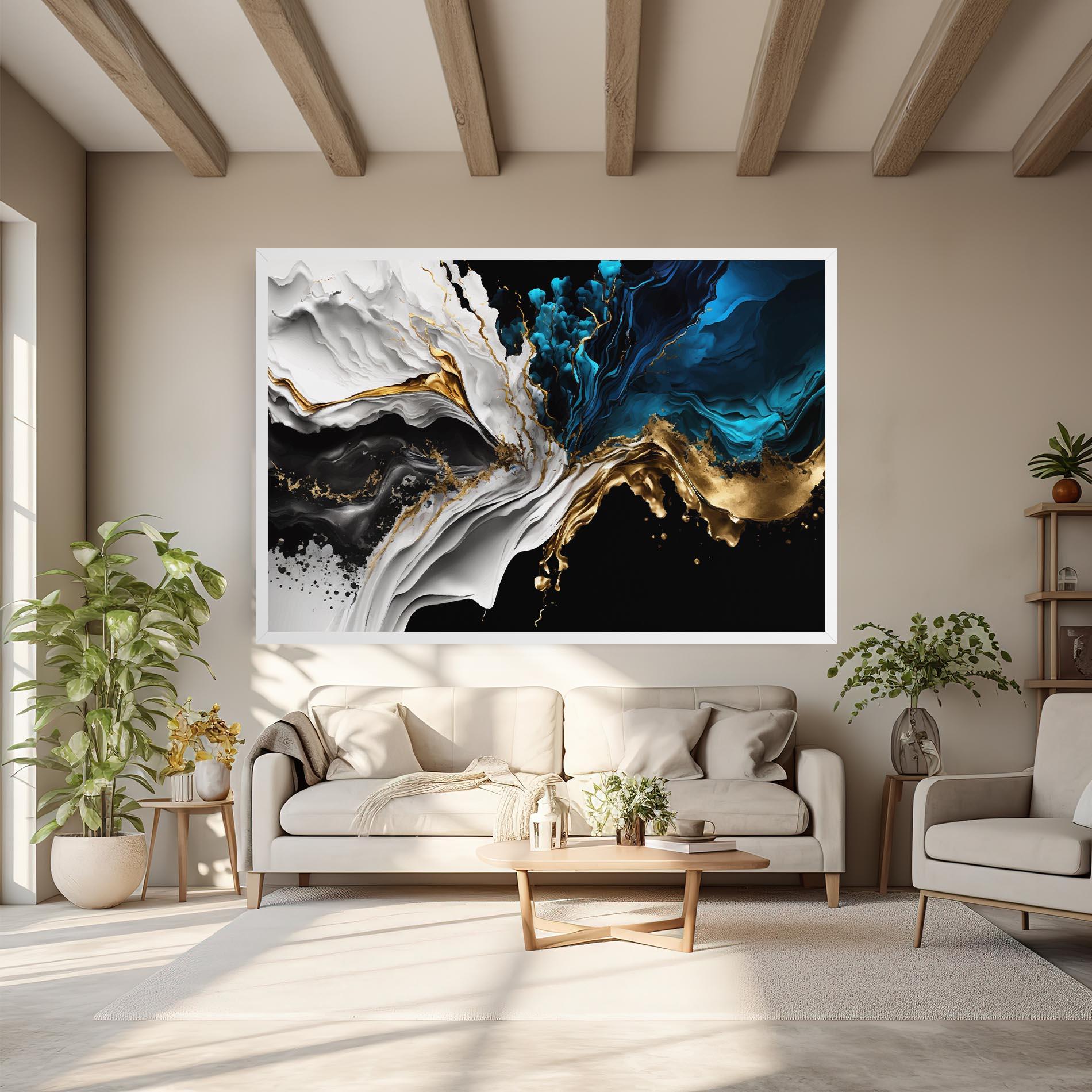 Tablou Canvas White Black Wave mockup 6