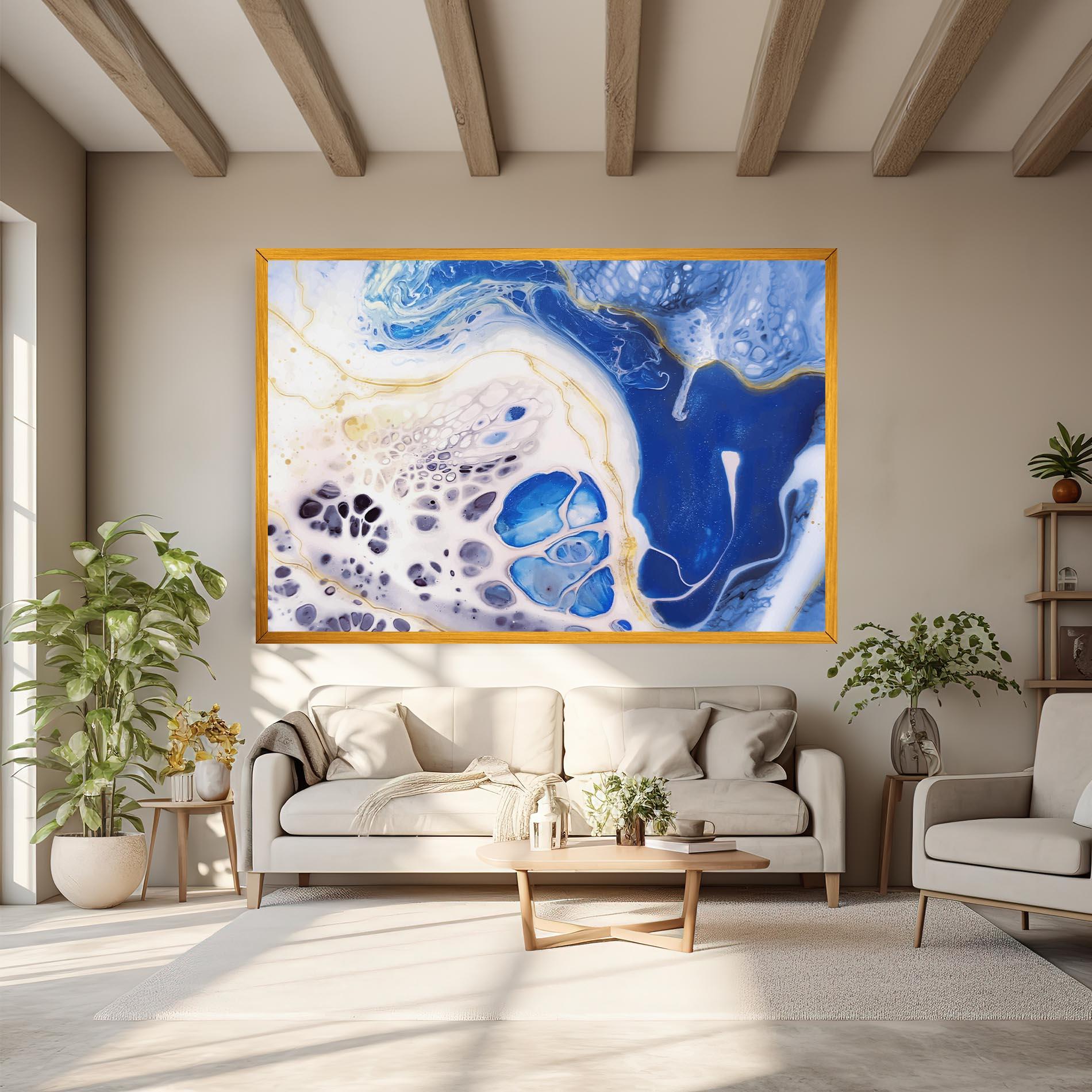 Tablou Canvas Water Gold Blue Marble mockup 6