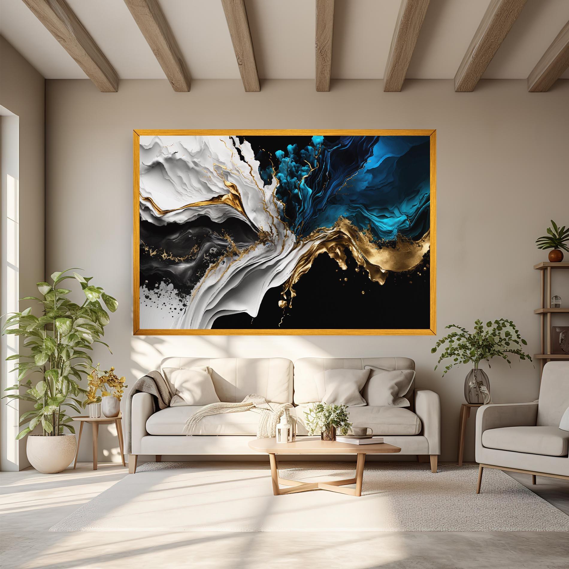 Tablou Canvas White Black Wave mockup 6