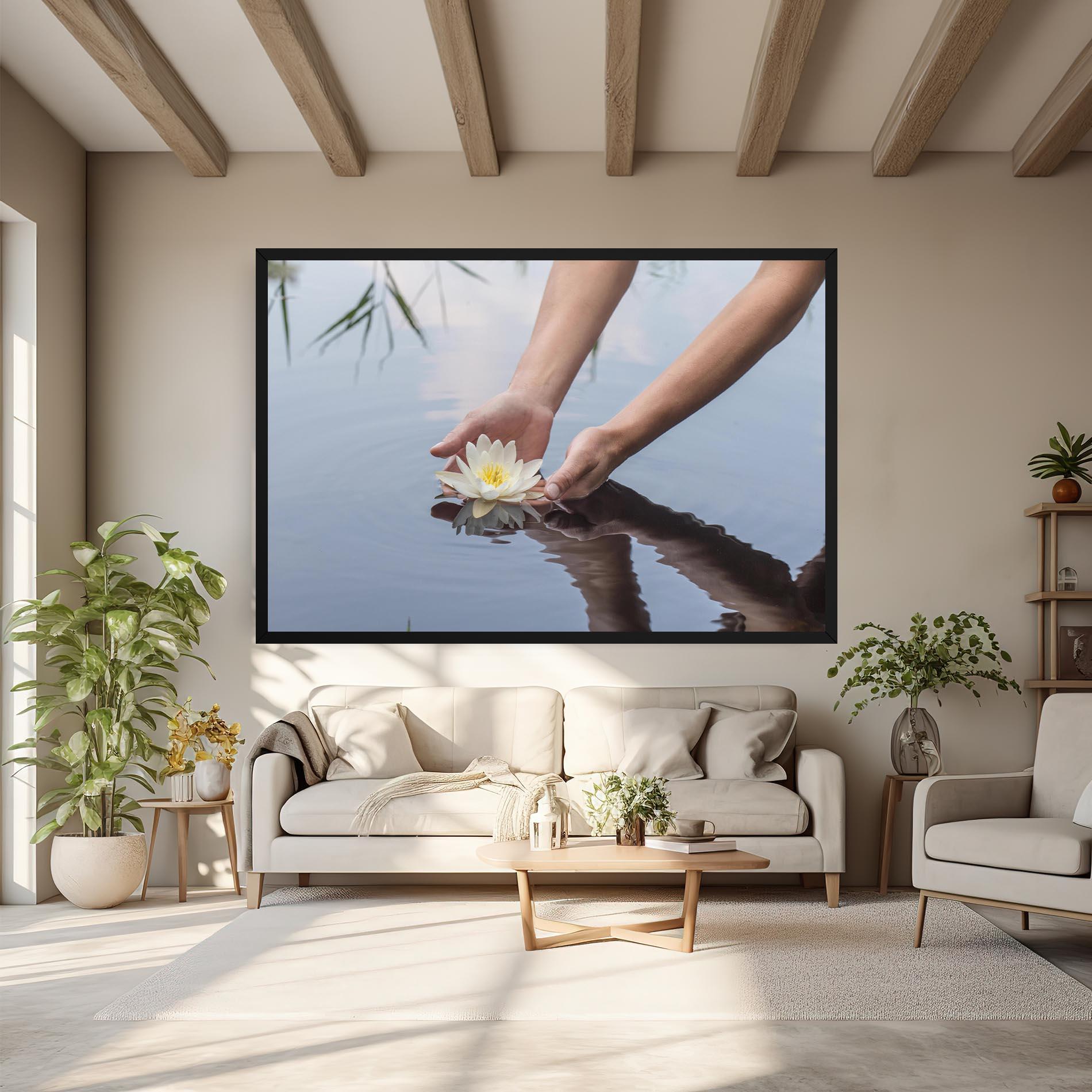 Tablou Canvas Holding Lake Flower mockup 6