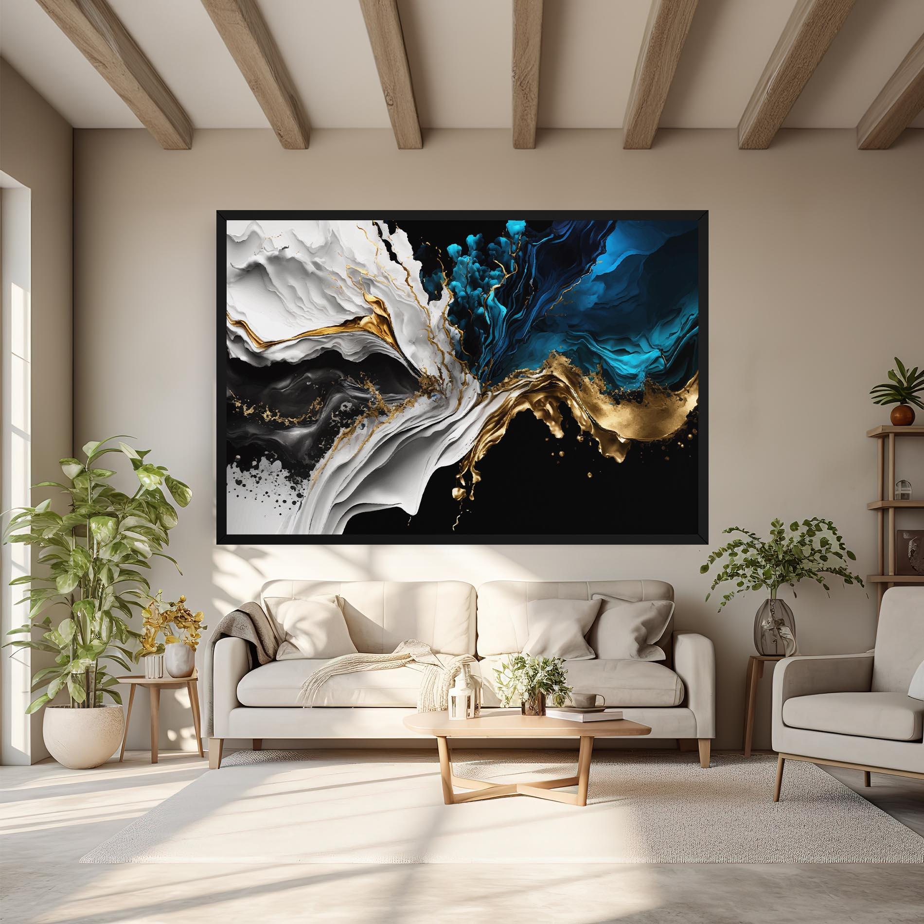 Tablou Canvas White Black Wave mockup 6