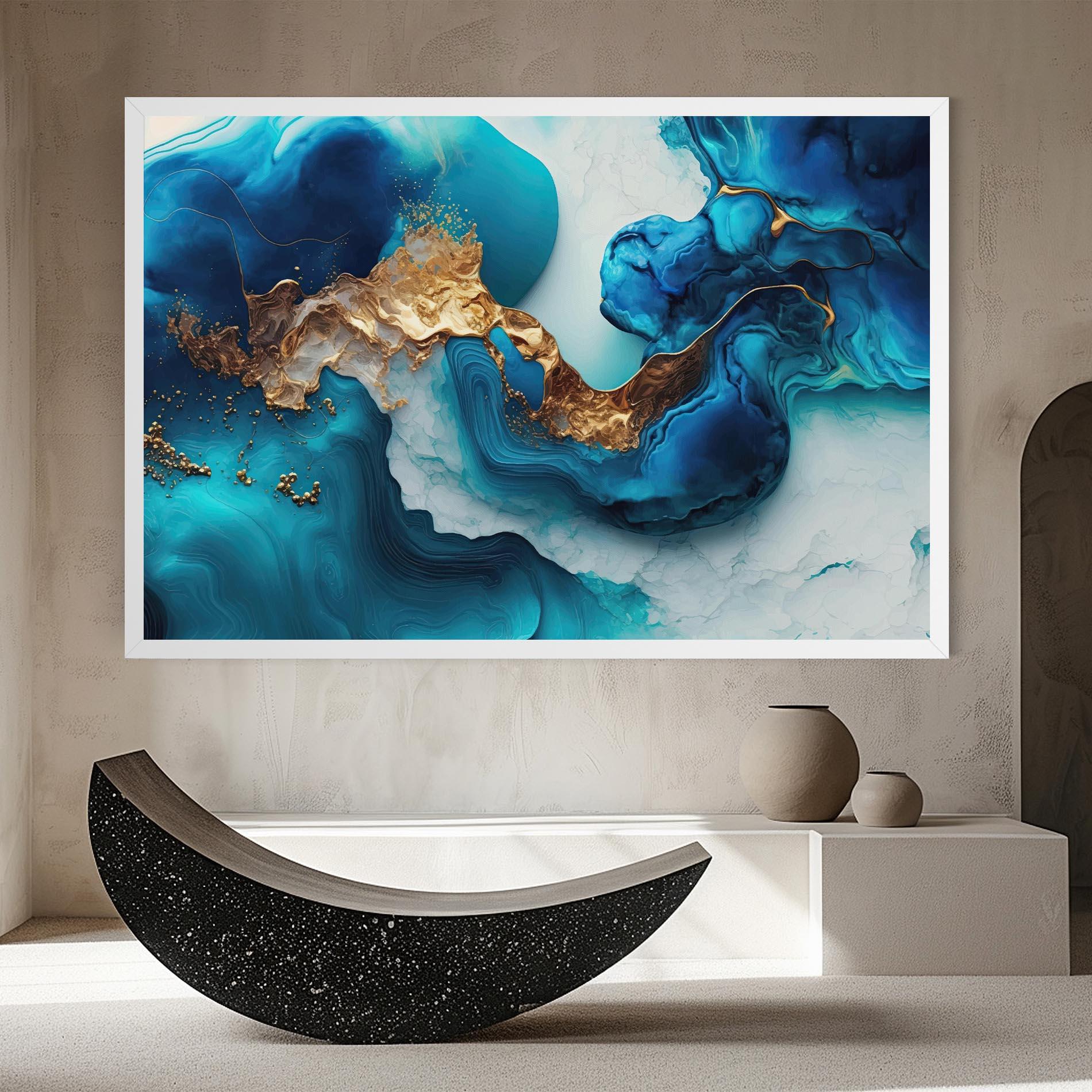 Tablou Canvas Gold Blue Art Wave mockup 8